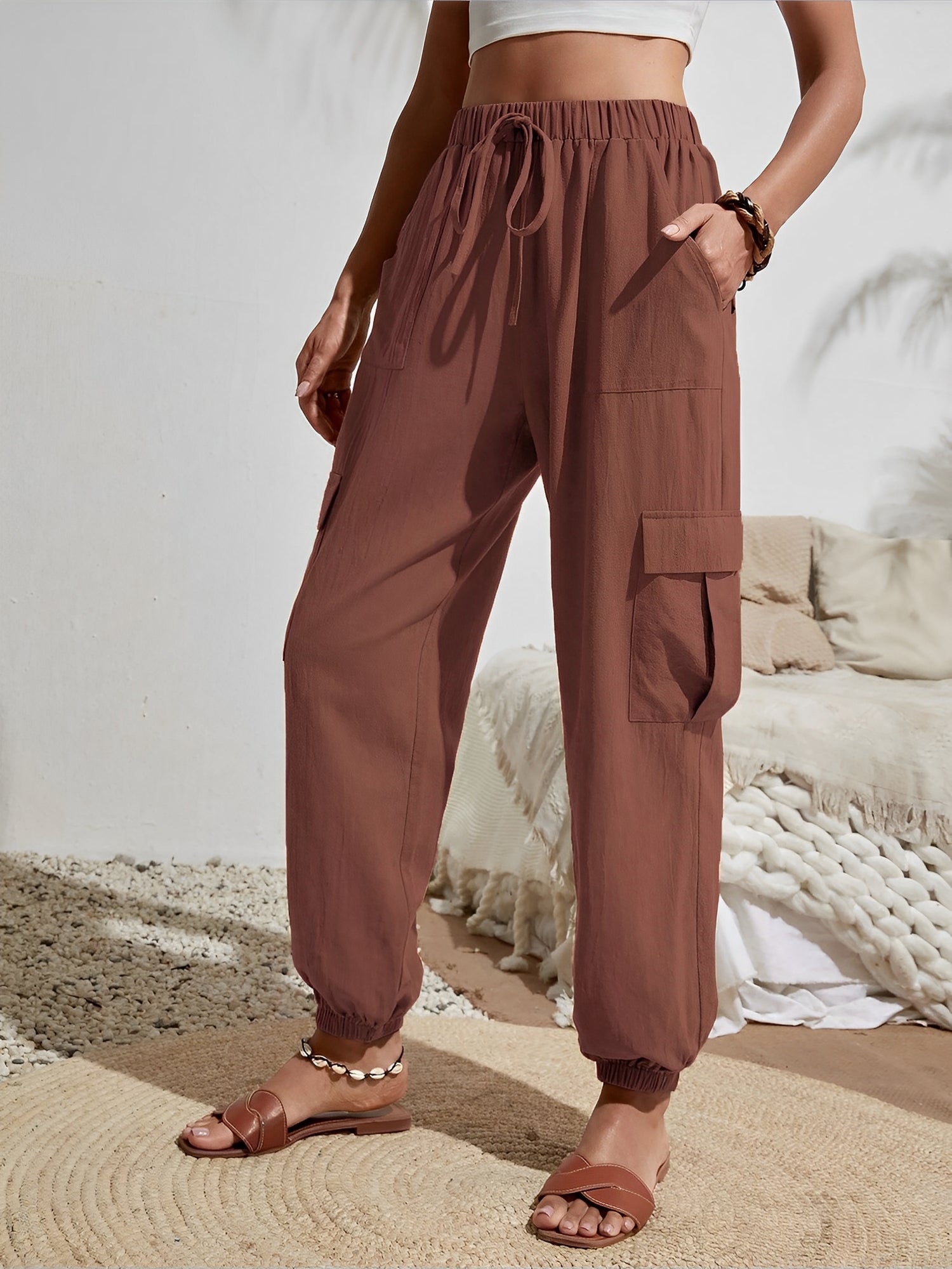 Cargo Solid Color Pocketed Casual Joggers Pants