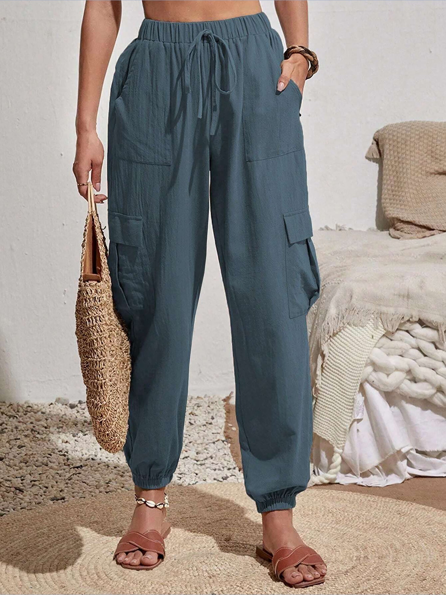 Cargo Solid Color Pocketed Casual Joggers Pants