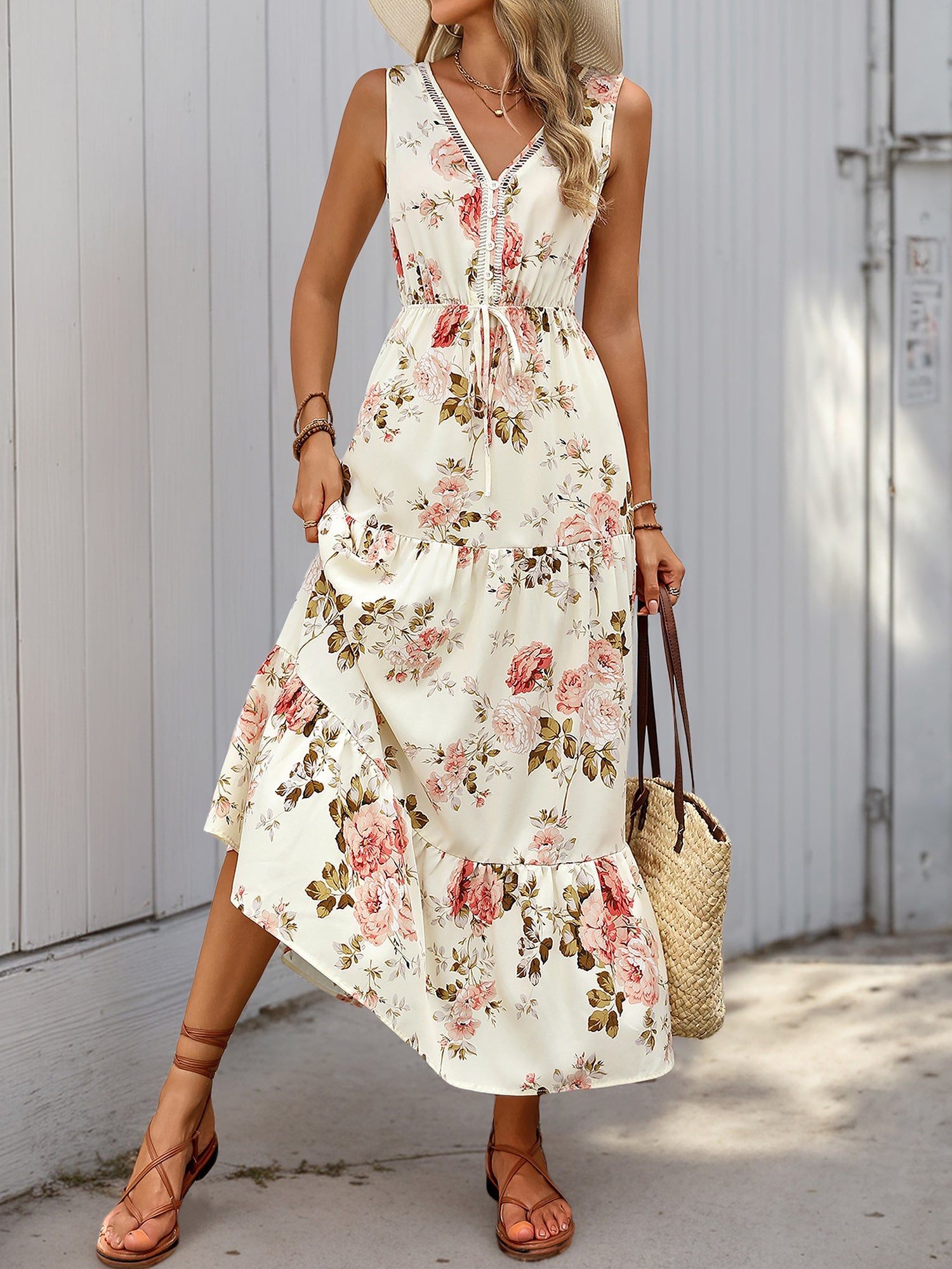 Floral Sleeveless Tiered A-Line Dress Sundress