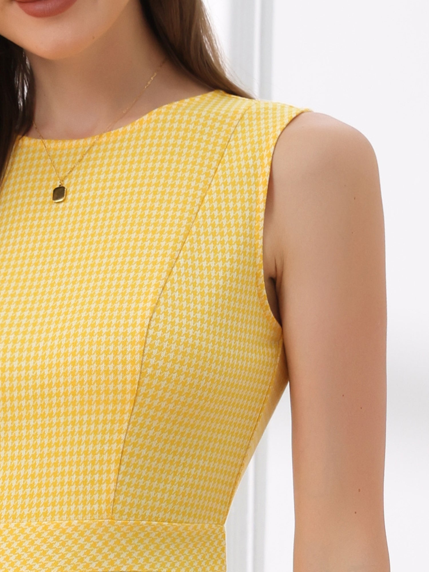 Plaid Sleeveless Fit and Flare Houndstooth Work Dress