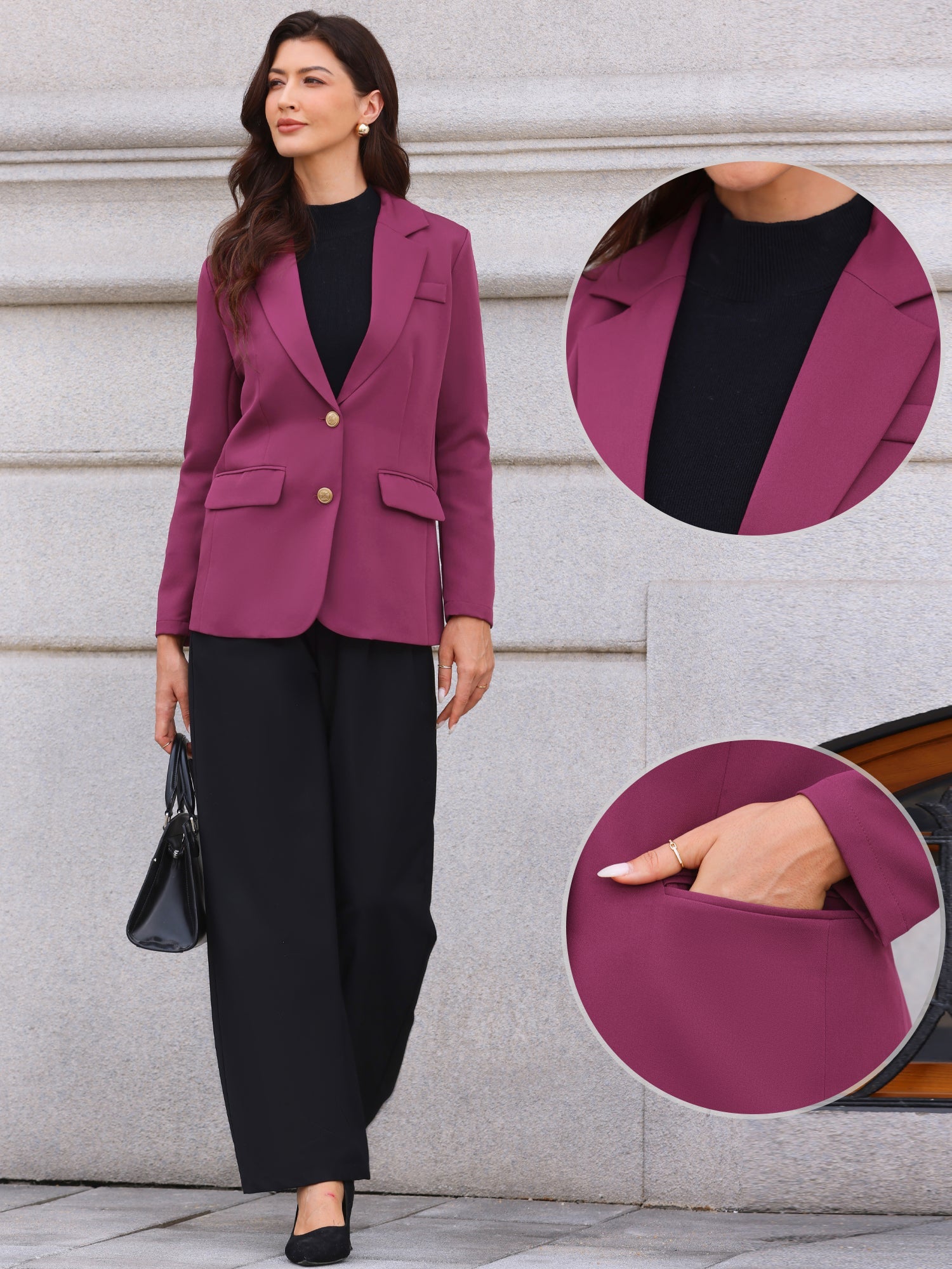 Notched Lapel Long Sleeve Single Breasted Work Blazer