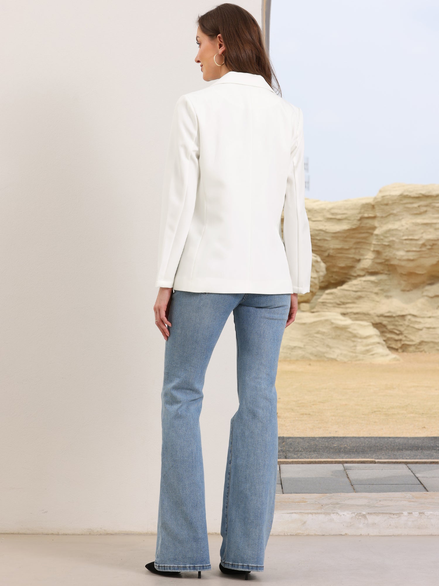 Notched Lapel Long Sleeve Single Breasted Work Blazer