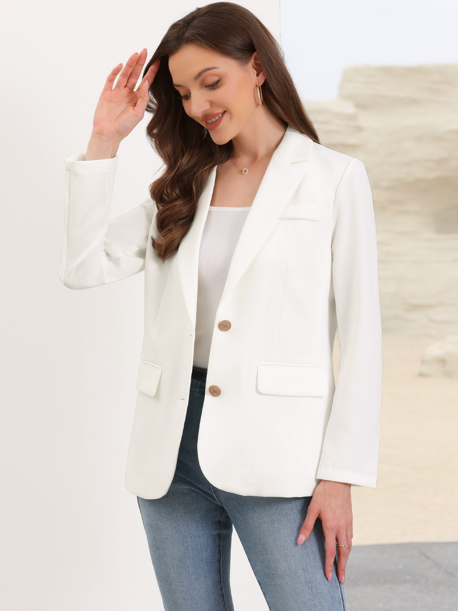 Notched Lapel Long Sleeve Single Breasted Work Blazer