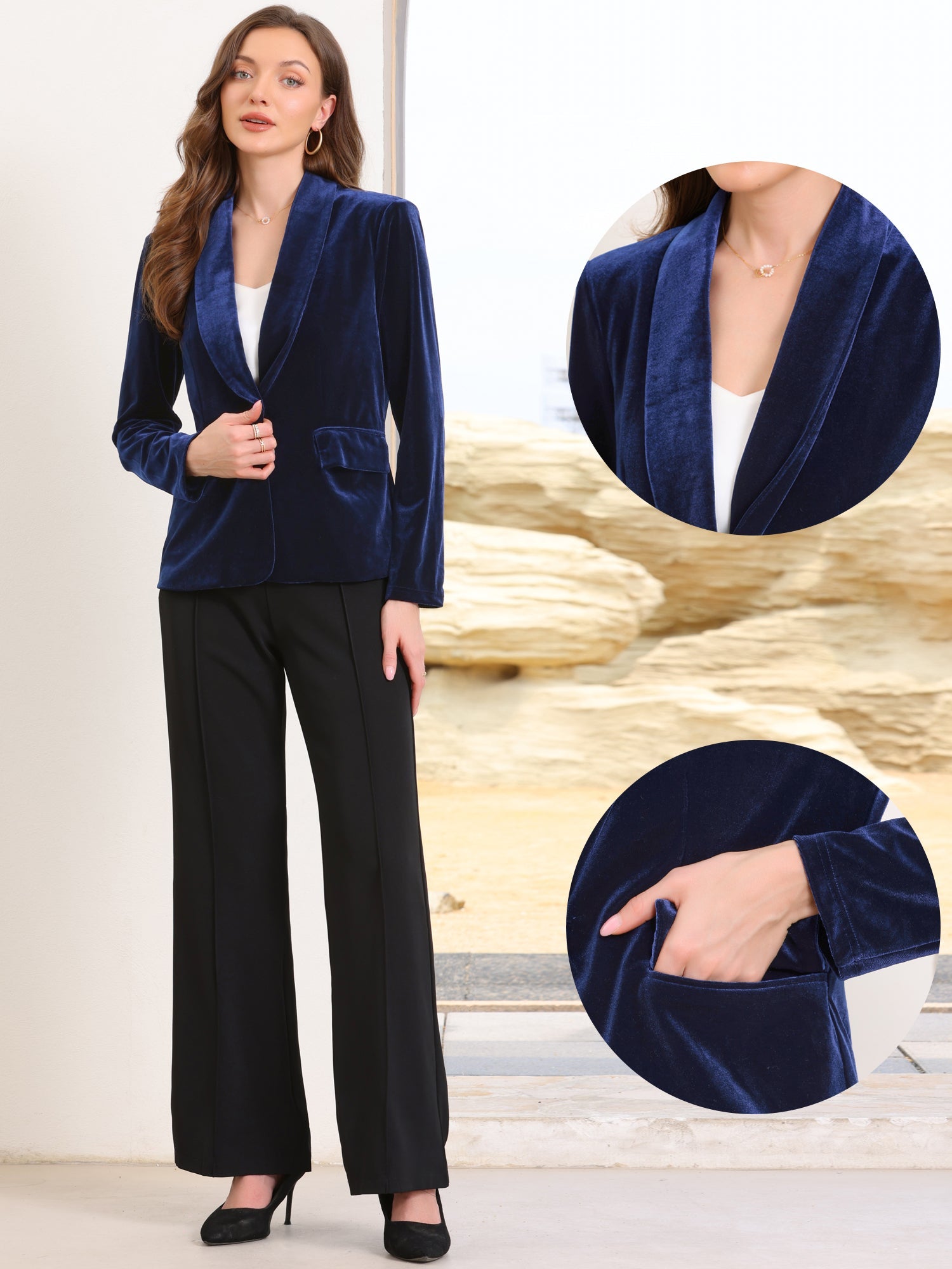 Business Work Shawl Collar Velvet Blazer