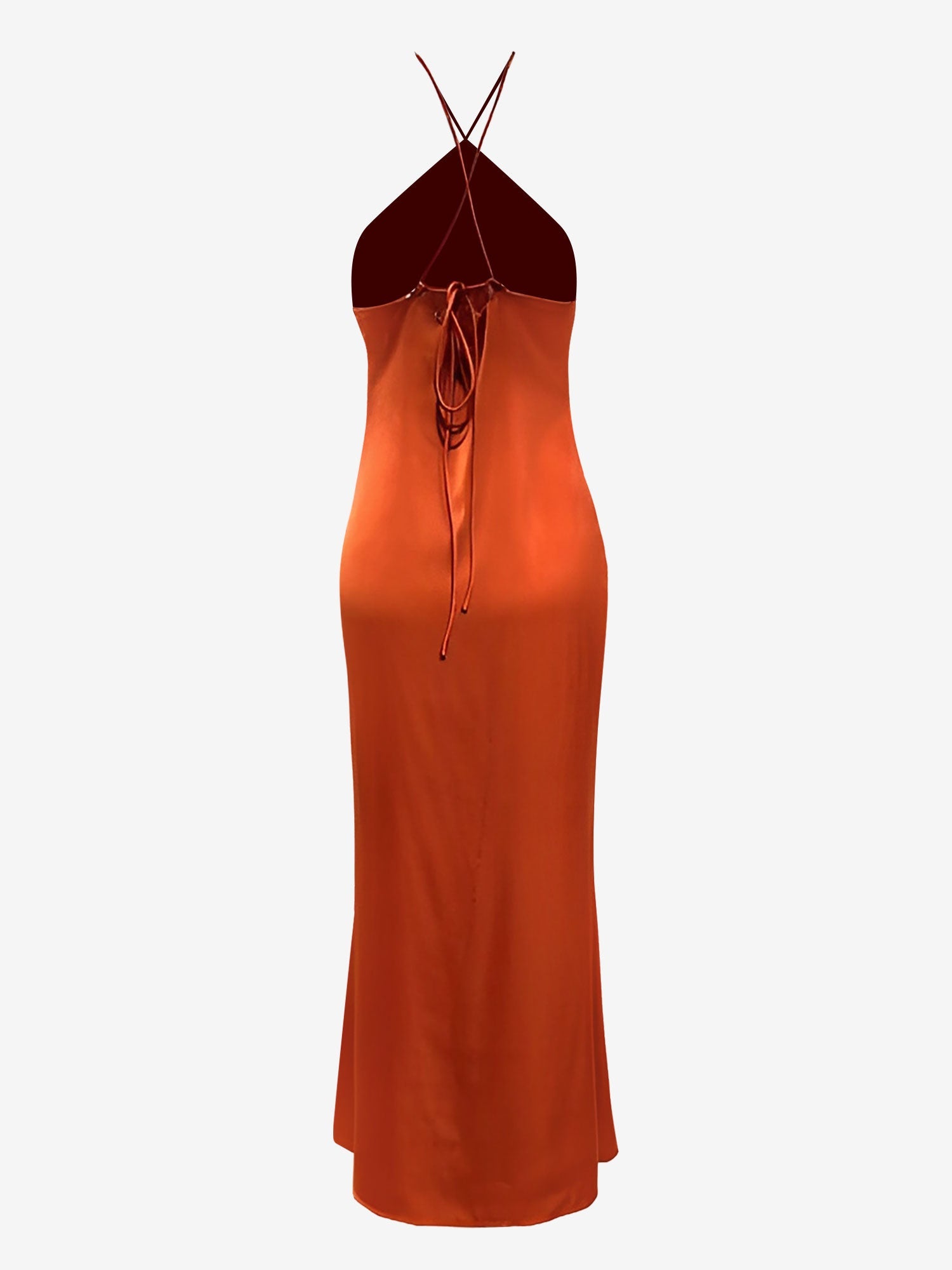 Satin Halter Sleeveless Backless Wedding Maxi Dress