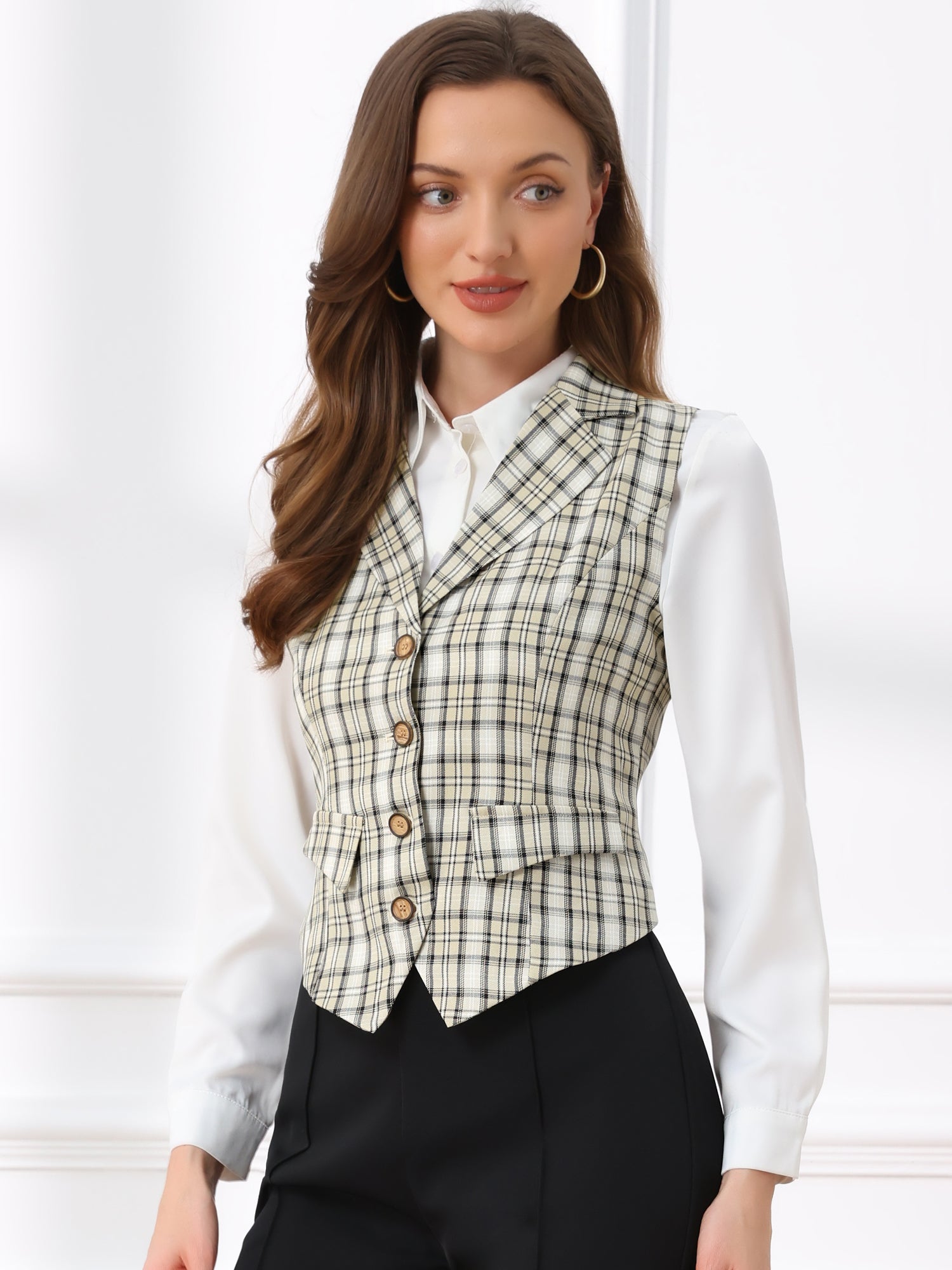 Plaid Waistcoat Notched Lapel Collar Single Breasted Vintage Vest