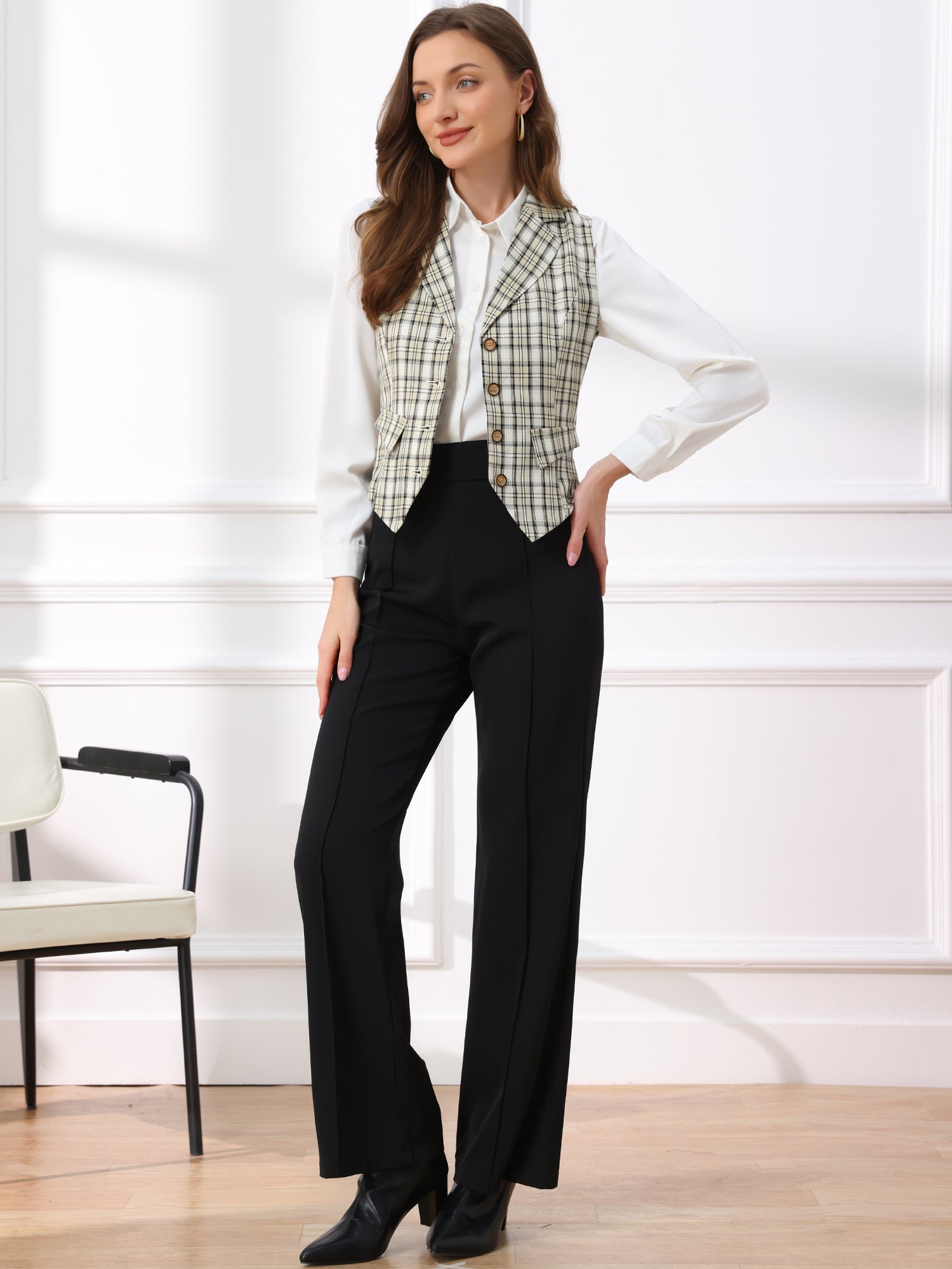 Plaid Waistcoat Notched Lapel Collar Single Breasted Vintage Vest