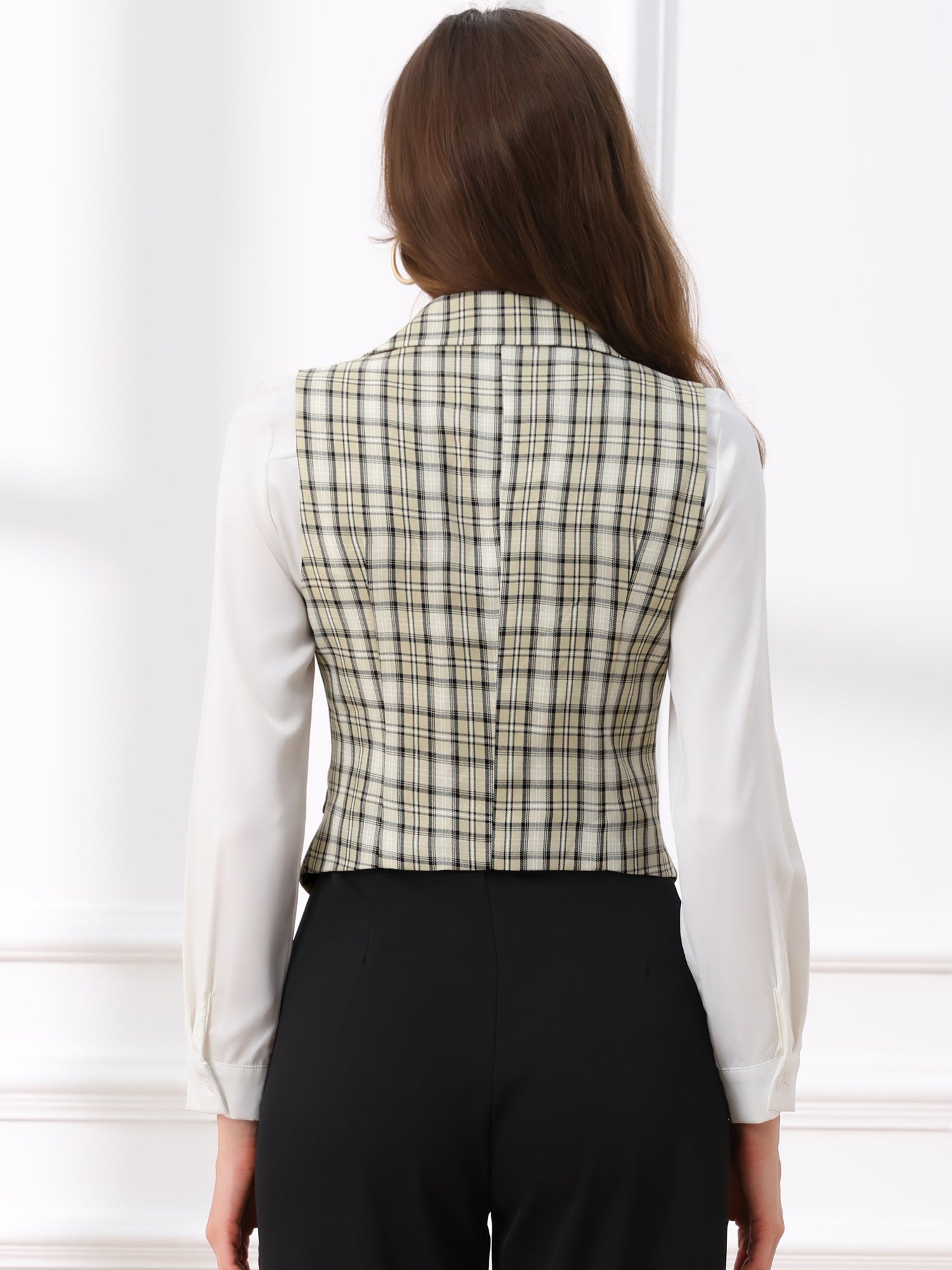 Plaid Waistcoat Notched Lapel Collar Single Breasted Vintage Vest