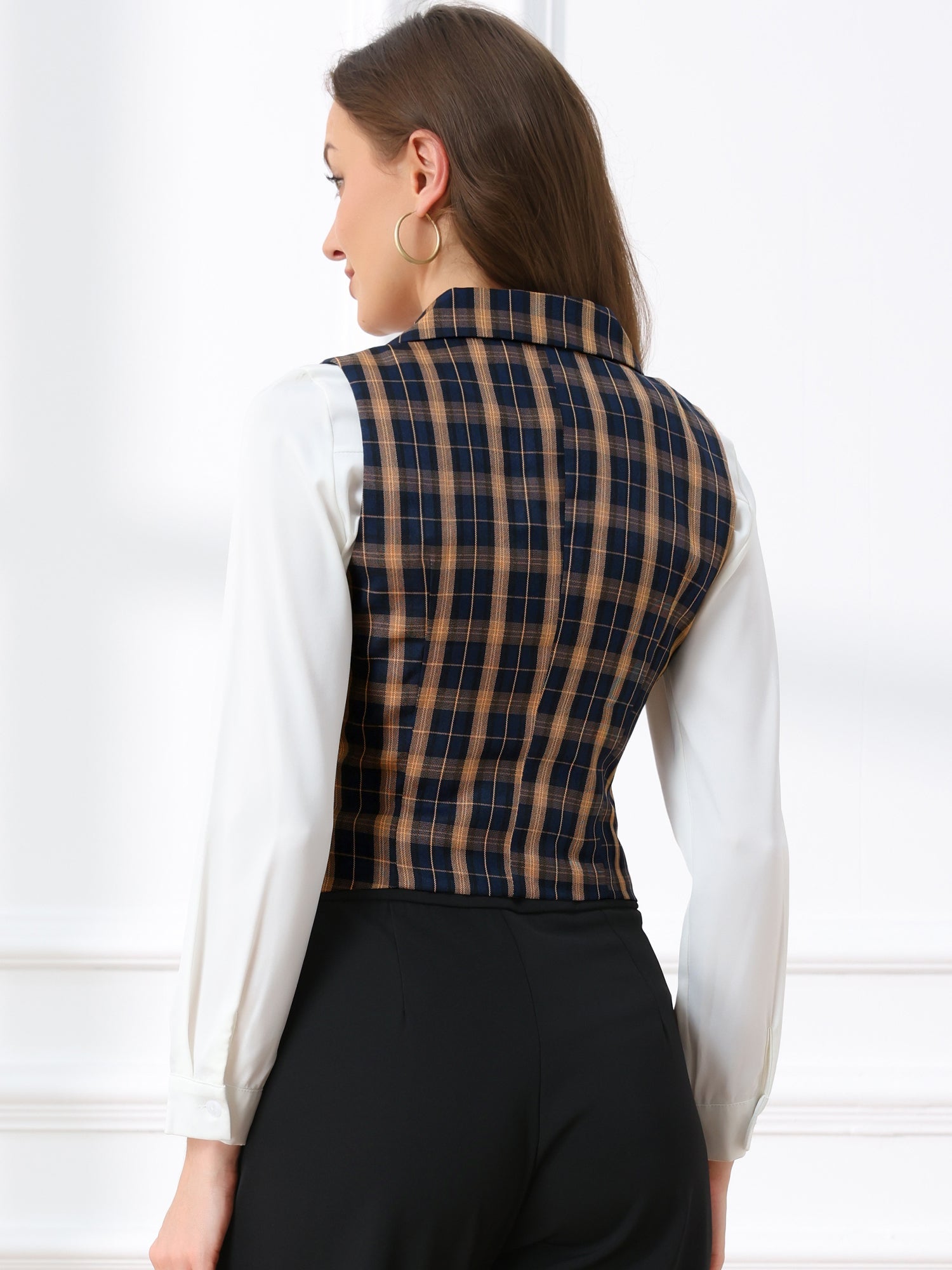 Plaid Waistcoat Notched Lapel Collar Single Breasted Vintage Vest