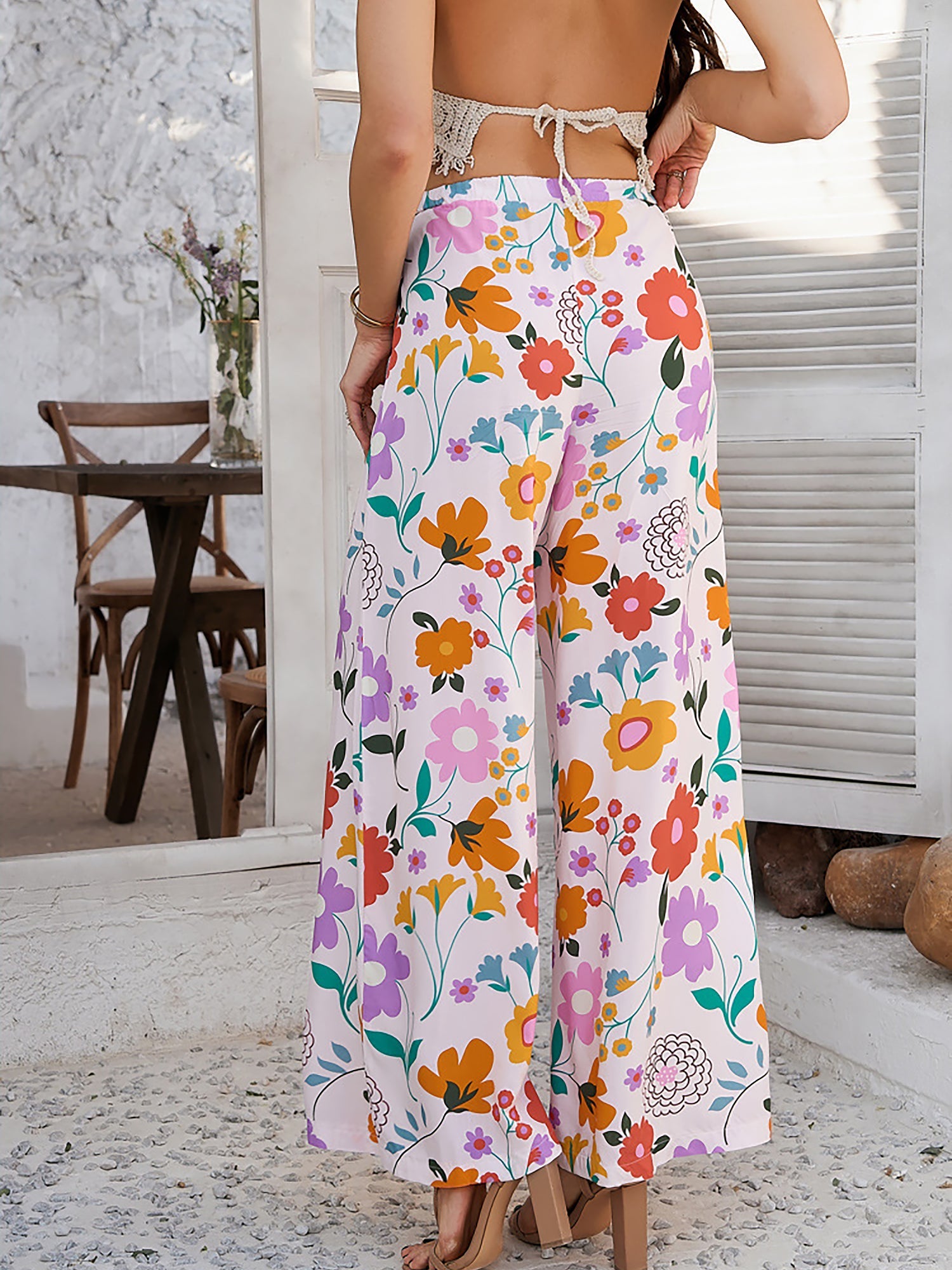 Casual Streetwear with Graphic Printed Elastic Waist Wide Relaxed Fit Leg Pants