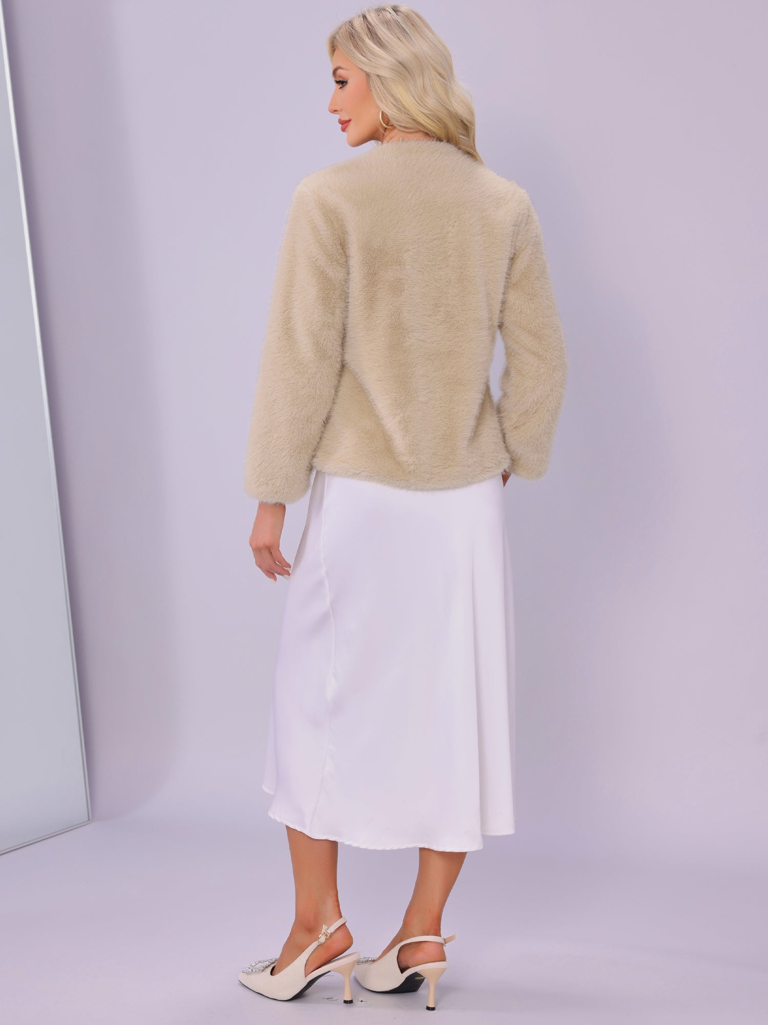 Faux Fur Long Sleeve Open Front Wedding Fluffy Coat