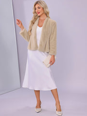 Faux Fur Long Sleeve Open Front Wedding Fluffy Coat