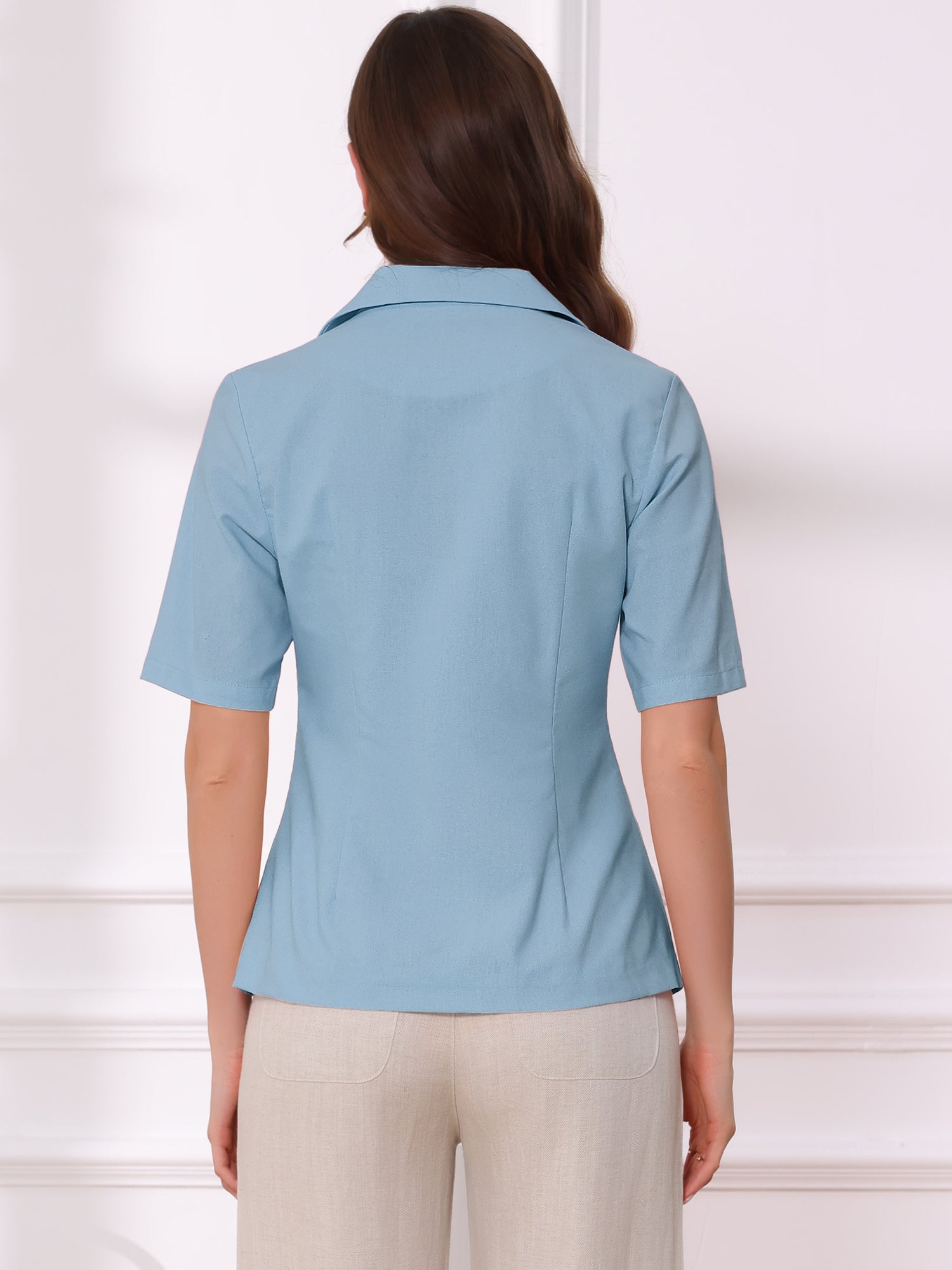 Cotton Linen Office Business Short Sleeve Notched Lapel Blazer Jacket