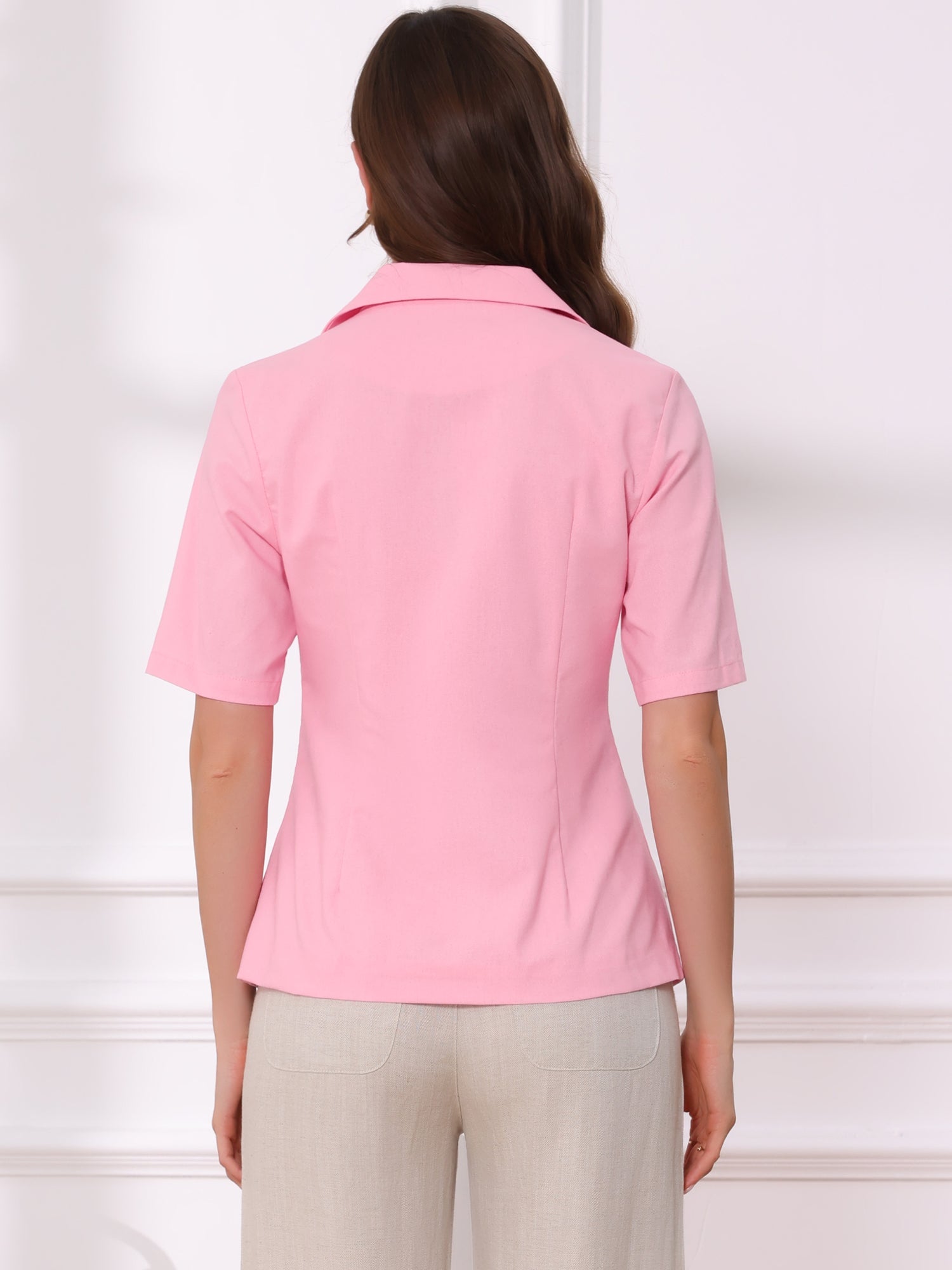 Cotton Linen Office Business Short Sleeve Notched Lapel Blazer Jacket