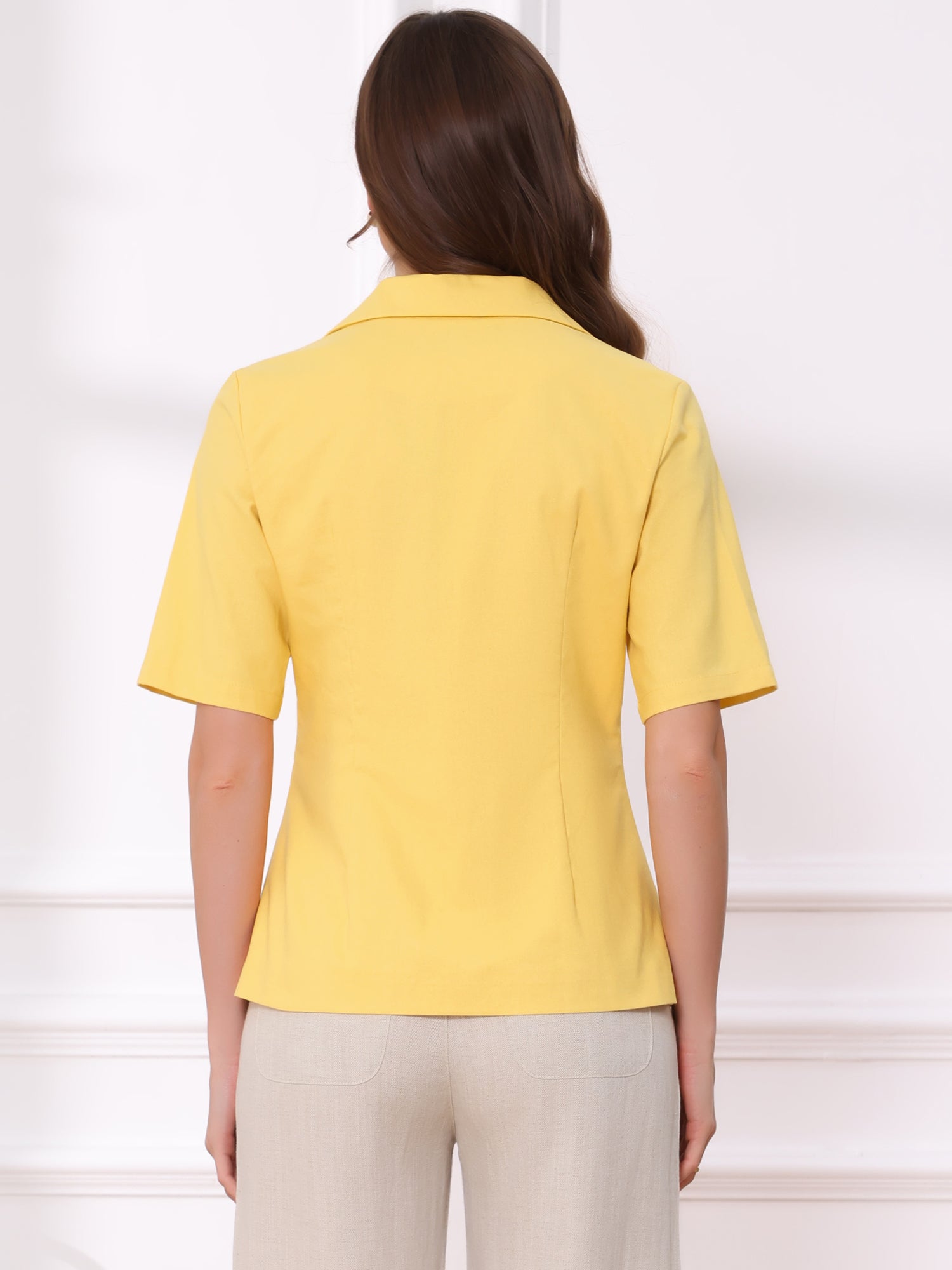 Cotton Linen Office Business Short Sleeve Notched Lapel Blazer Jacket