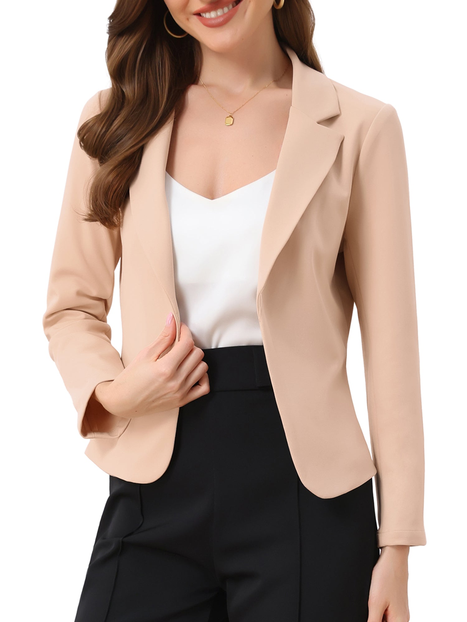 Business Blazer Open Front Office Casual Work Crop Suit Jacket