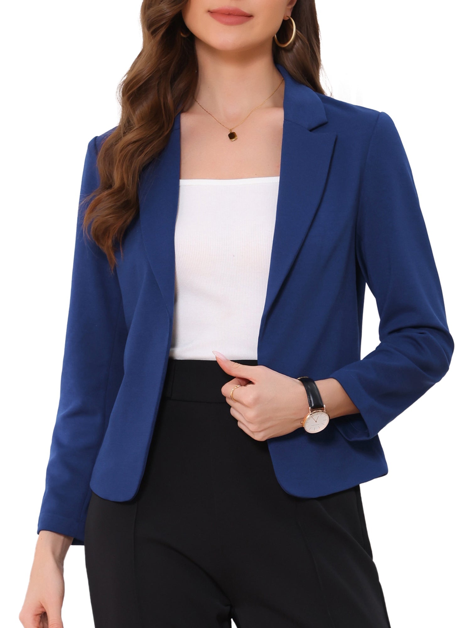 Business Blazer Open Front Office Casual Work Crop Suit Jacket