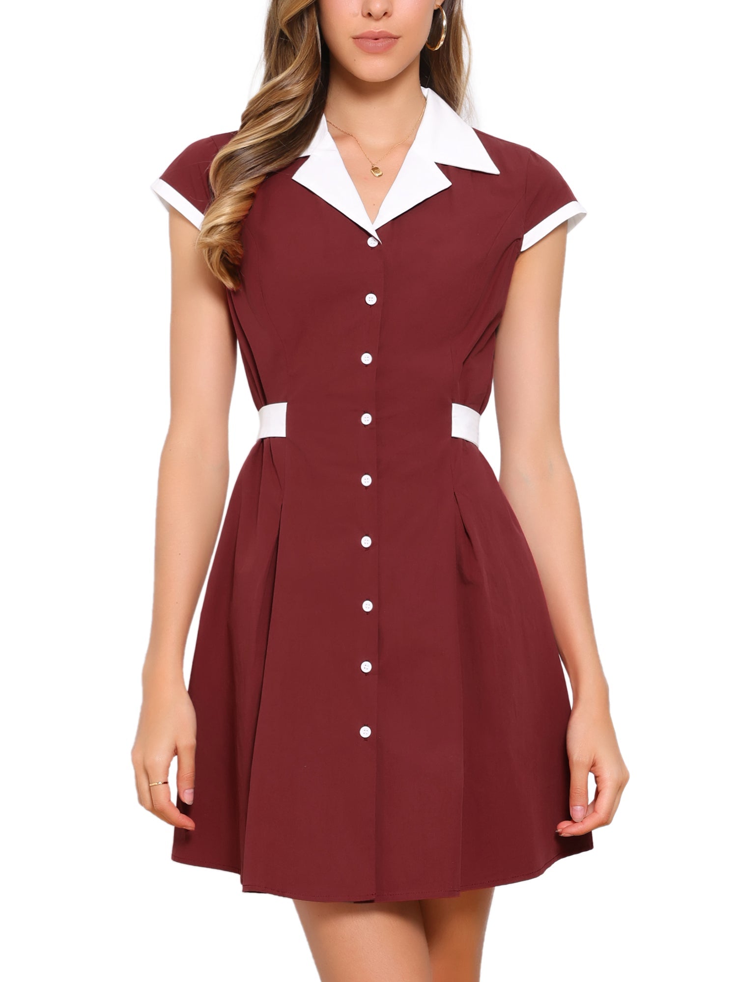 Retro Button Down Flat Collar Belted Office Mini Shirt Dress