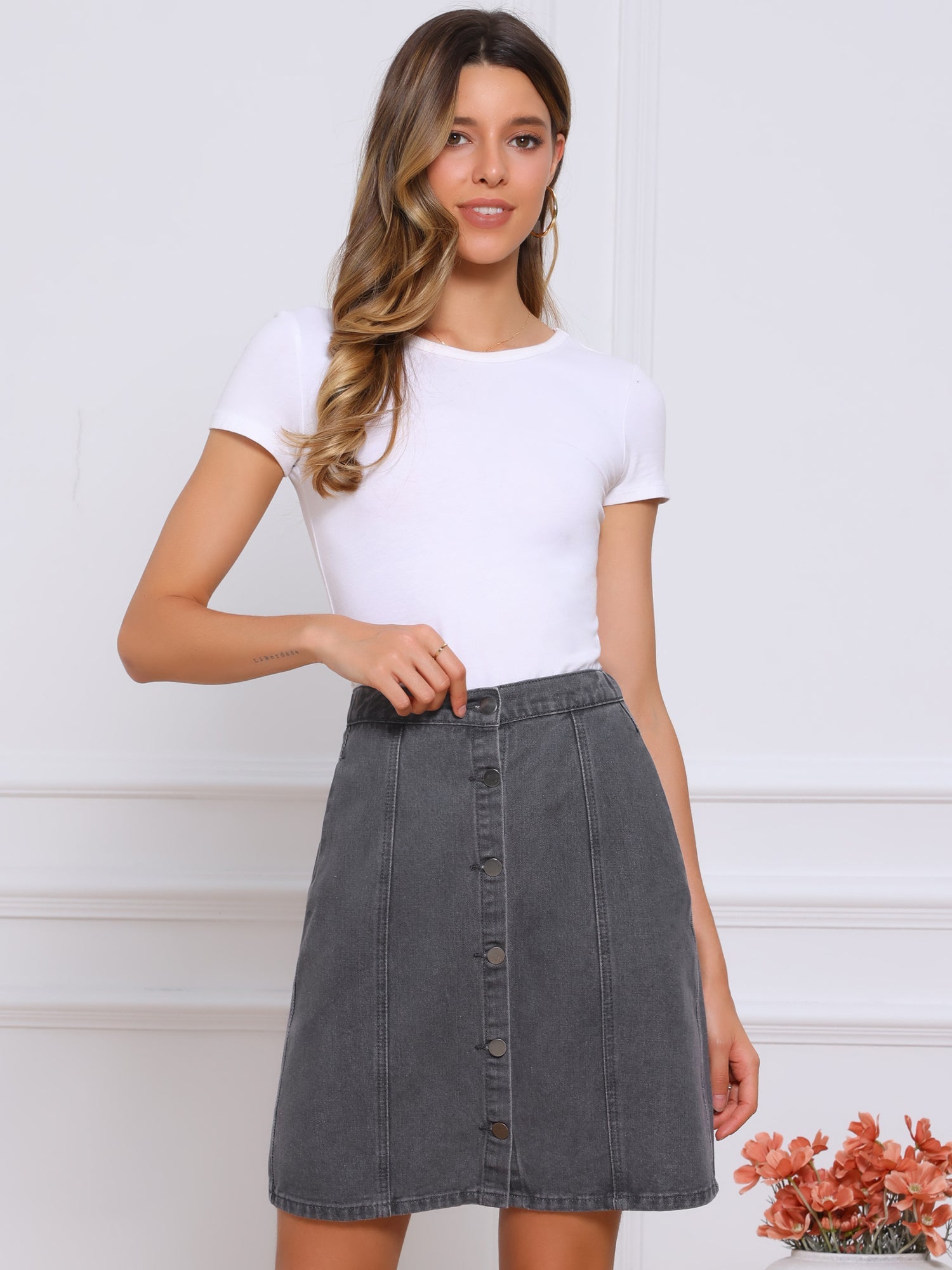 Casual Short Button Down Jeans Skirt