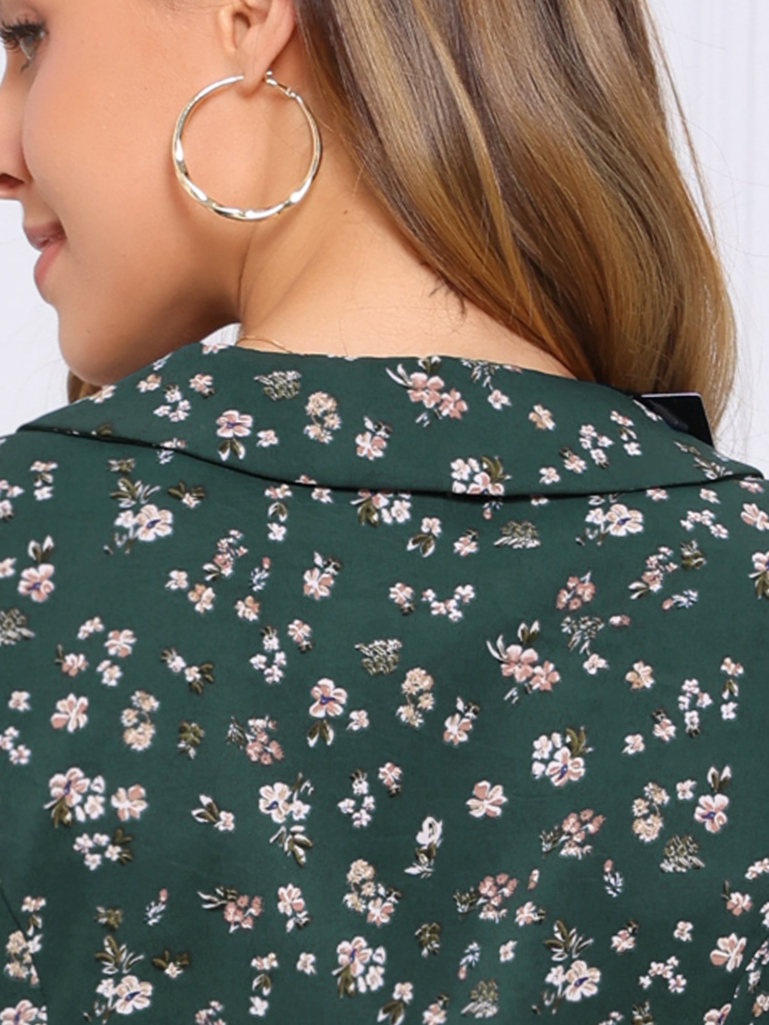 Peter Pan Collar Tie Neck Short Sleeve A-Line Belted Floral Dress