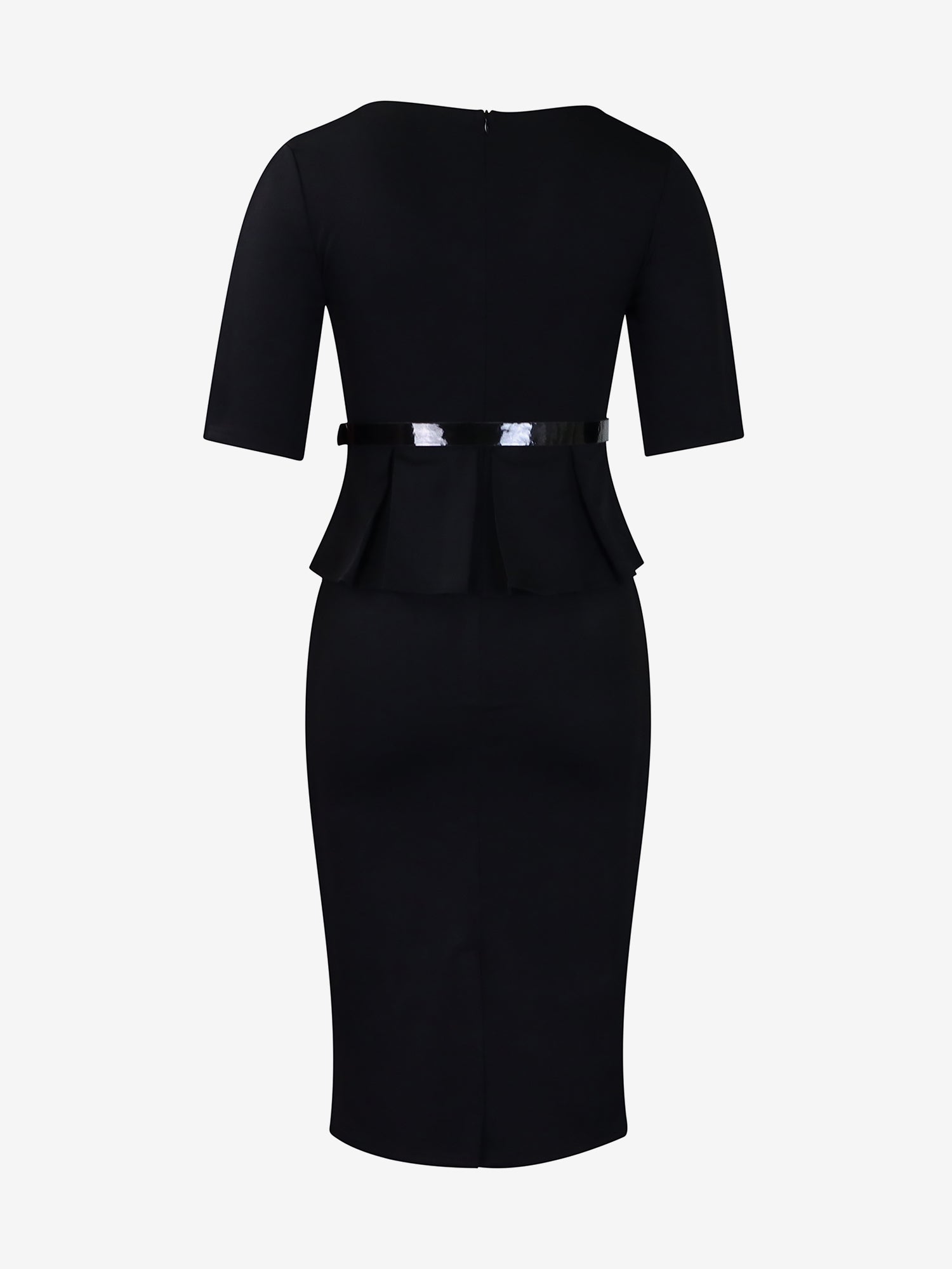 Short Sleeve Peplum Belted Midi Sheath Dress
