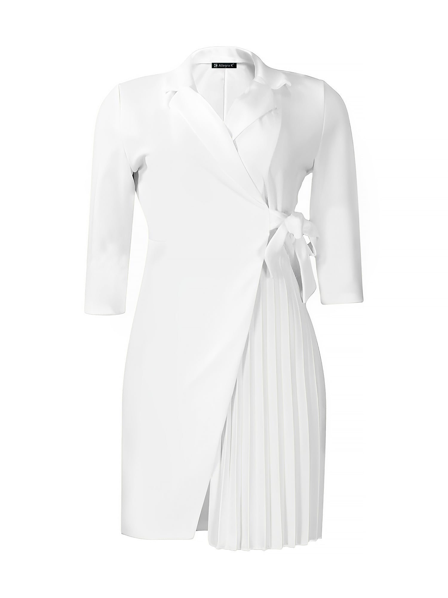 Tailored Pleats & Cinched Waist Notched Lapel Tie Waist Pleated Office Chic Blazer Dress