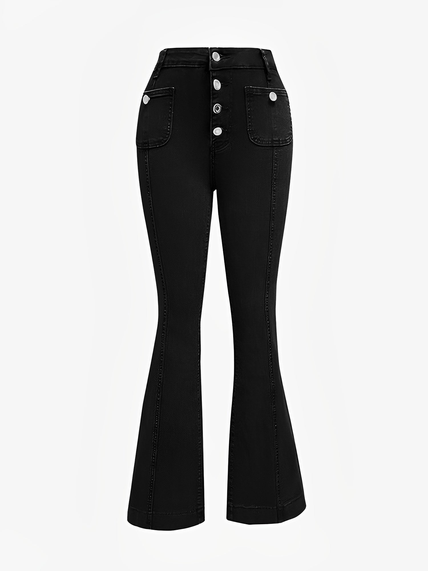 Denim Buttoned Bell-Bottomed Pocketed Jeans