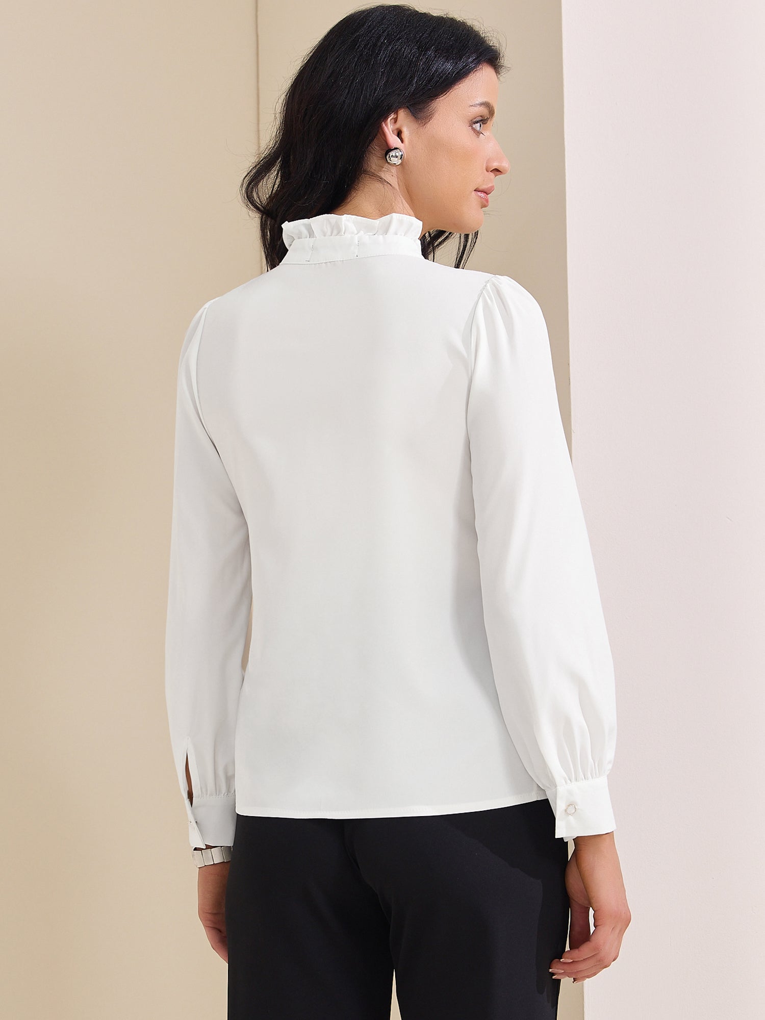Ruffled Button Down Long Sleeve Work Shirts