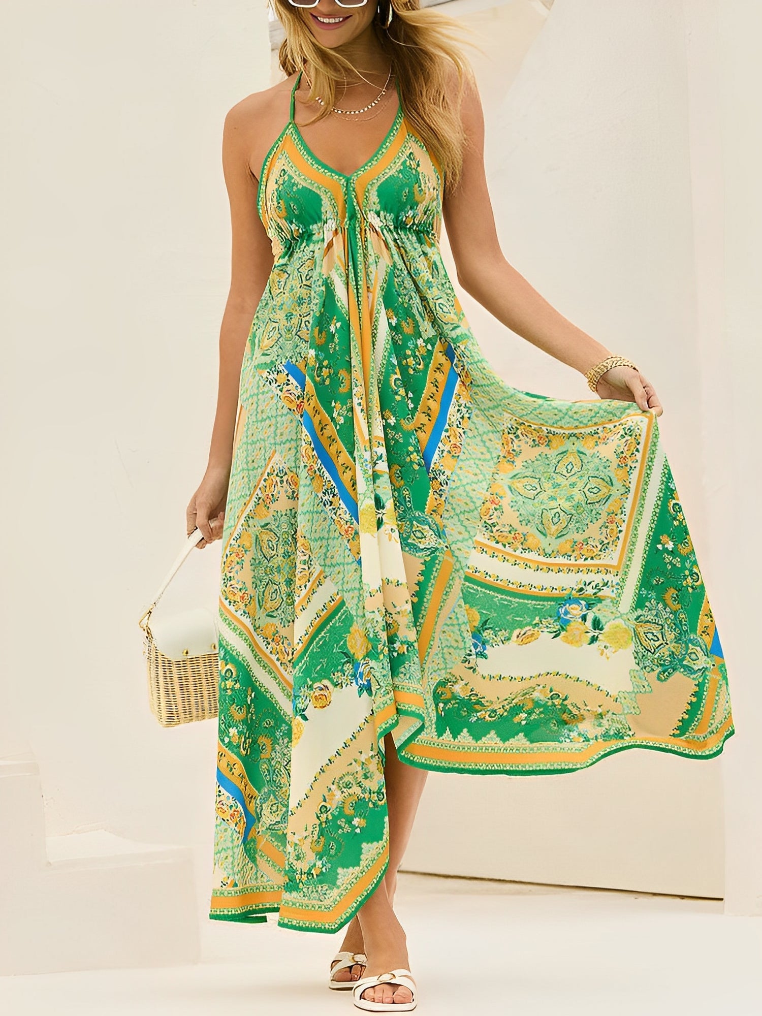 Halter Neck Boho Backless Irregular Hem Maxi Dress