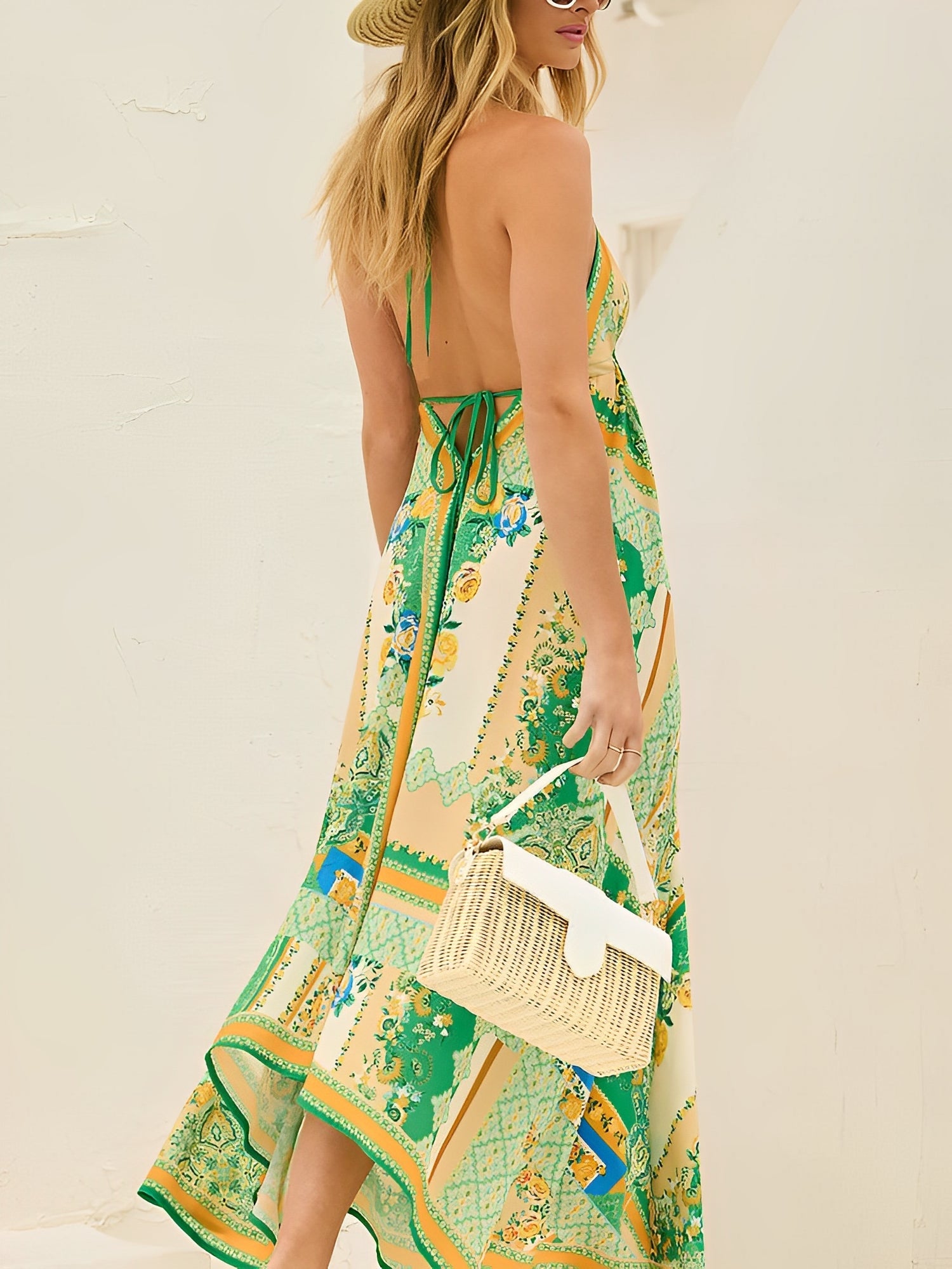 Halter Neck Boho Backless Irregular Hem Maxi Dress