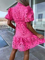 Premium Hollow Water Soluble Double-Layer Lace Elegant Breathable Commuter Dress