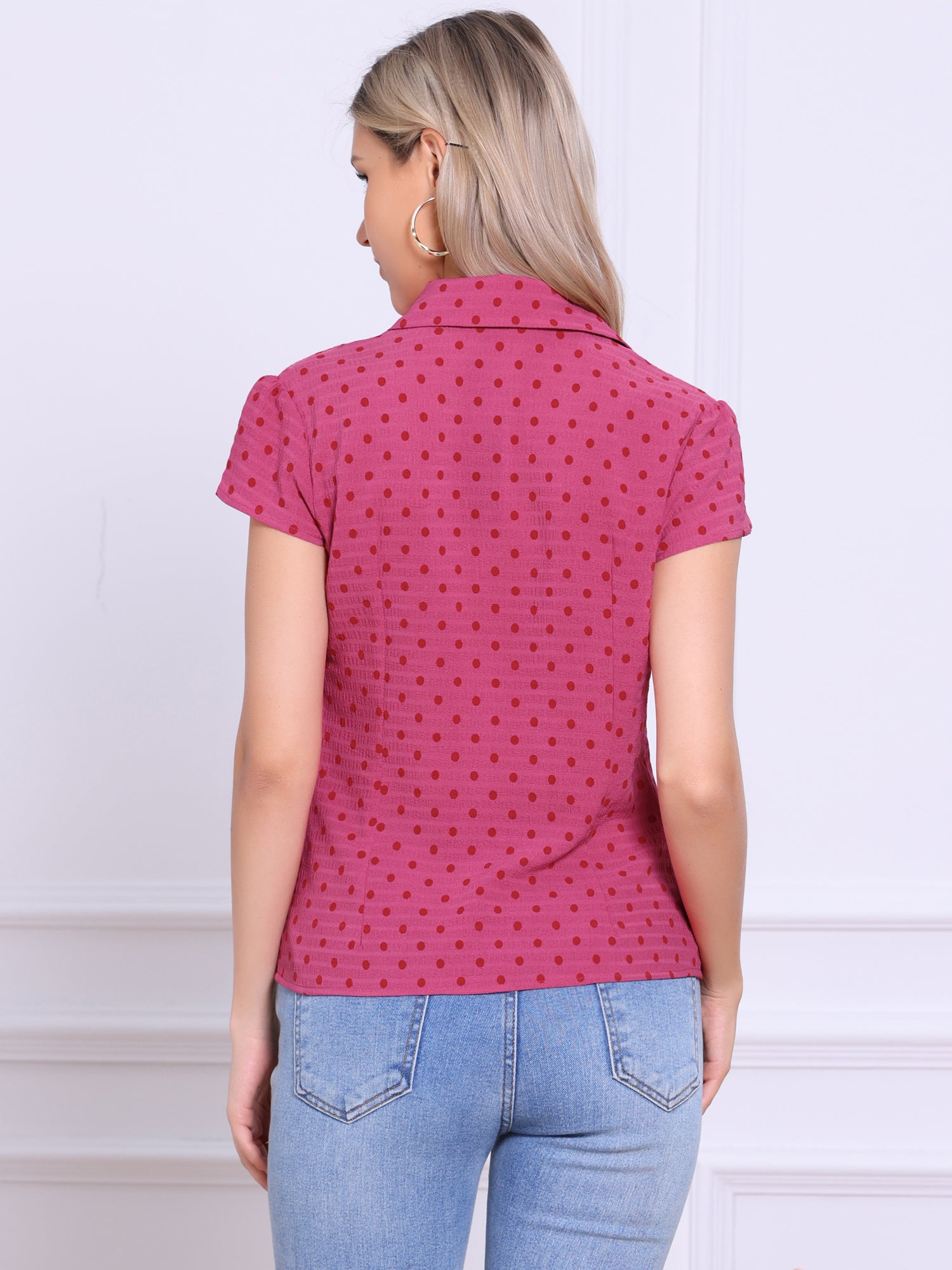 Short Sleeve Tops Vintage Polka Dots Button Up Shirt