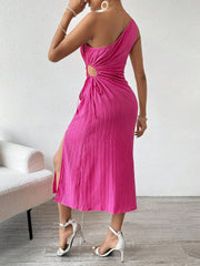 One Shoulder Sleeveless Cut-Out Slit Midi Dress