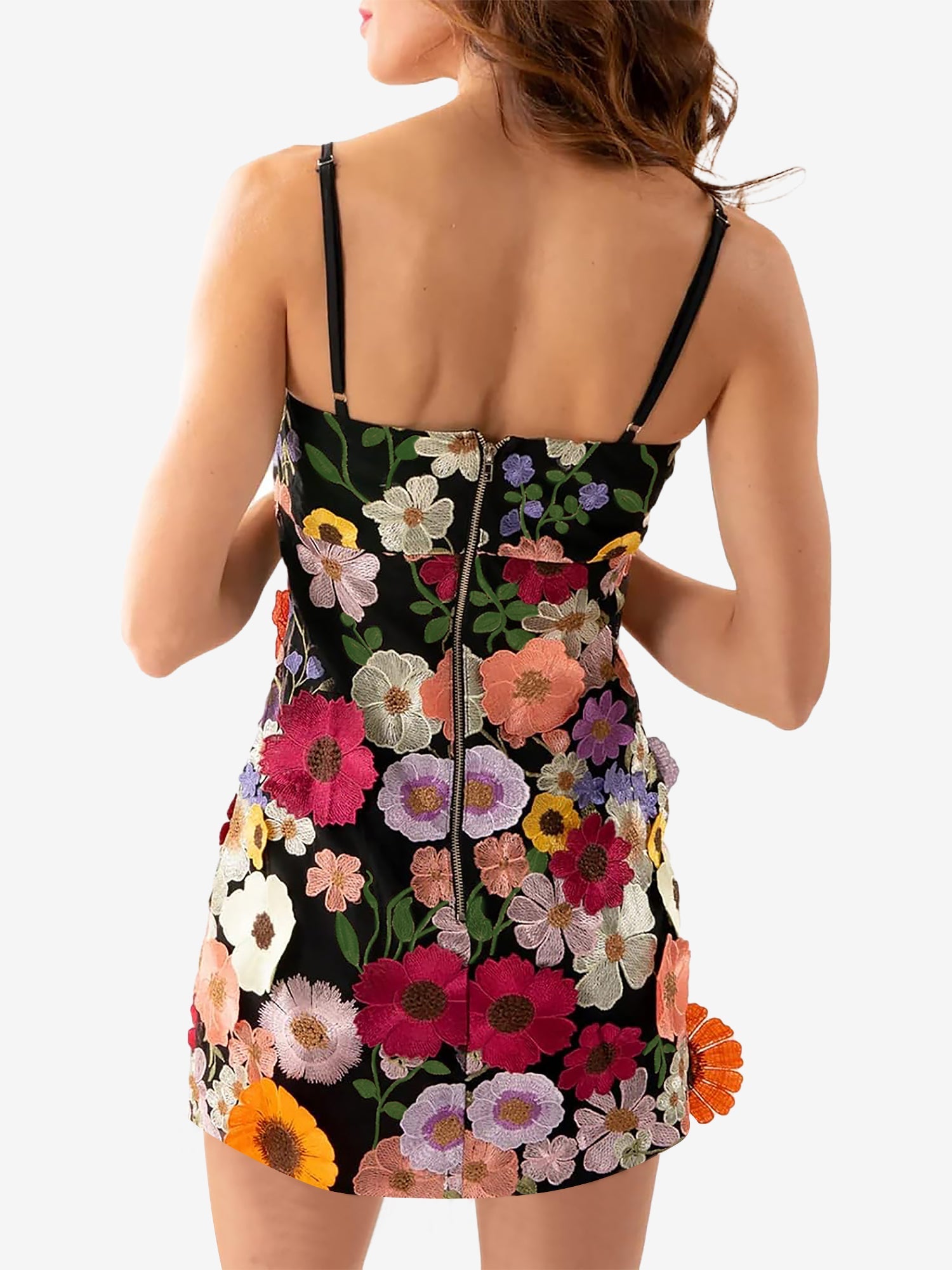 Floral Embroidery Spaghetti Strap Mini Dress
