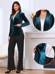 Notched Lapel Long Sleeve One Button Dressy Office Velvet Blazer