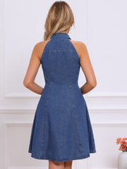 Denim Casual Halter Neck Midi Jean Dress