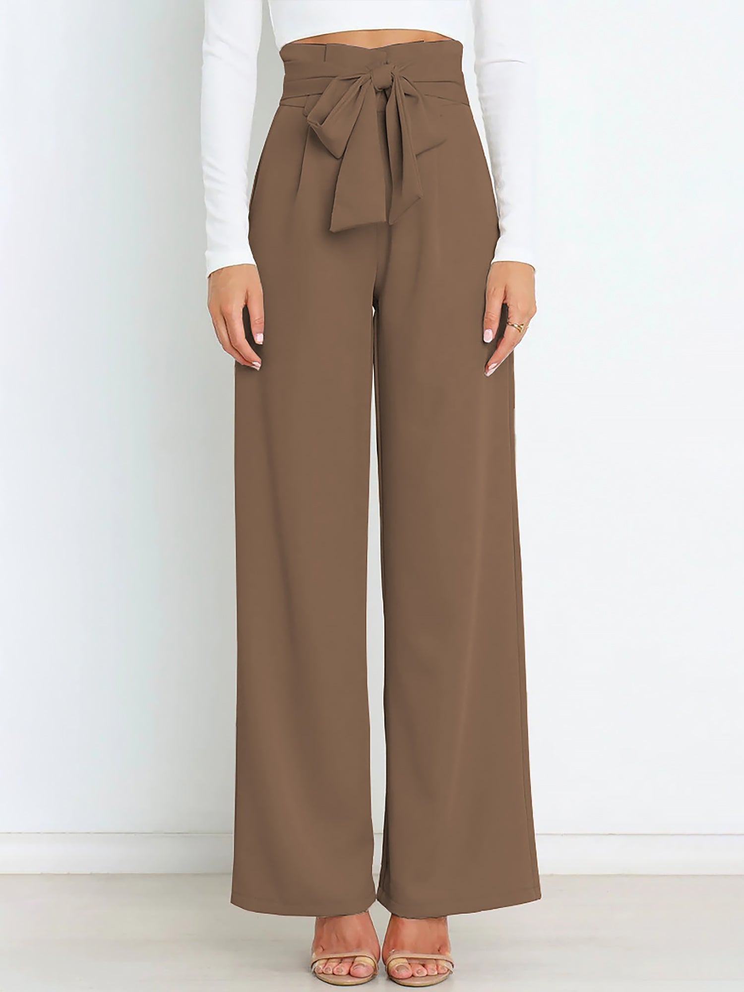 Wide Leg Tie Waist Versatile Paper Bag Pants