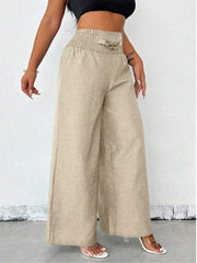Smocked Elastic Waist Wide Leg Trousers Pants