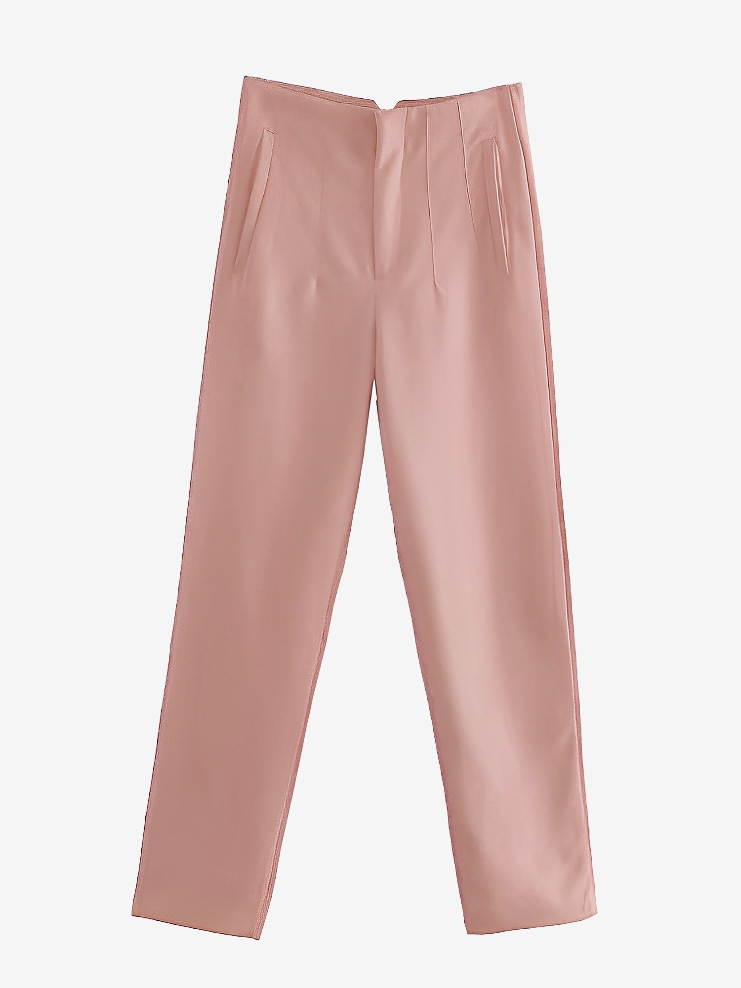 Slim Fit Solid Color Pleated Straight Leg Casual Pants