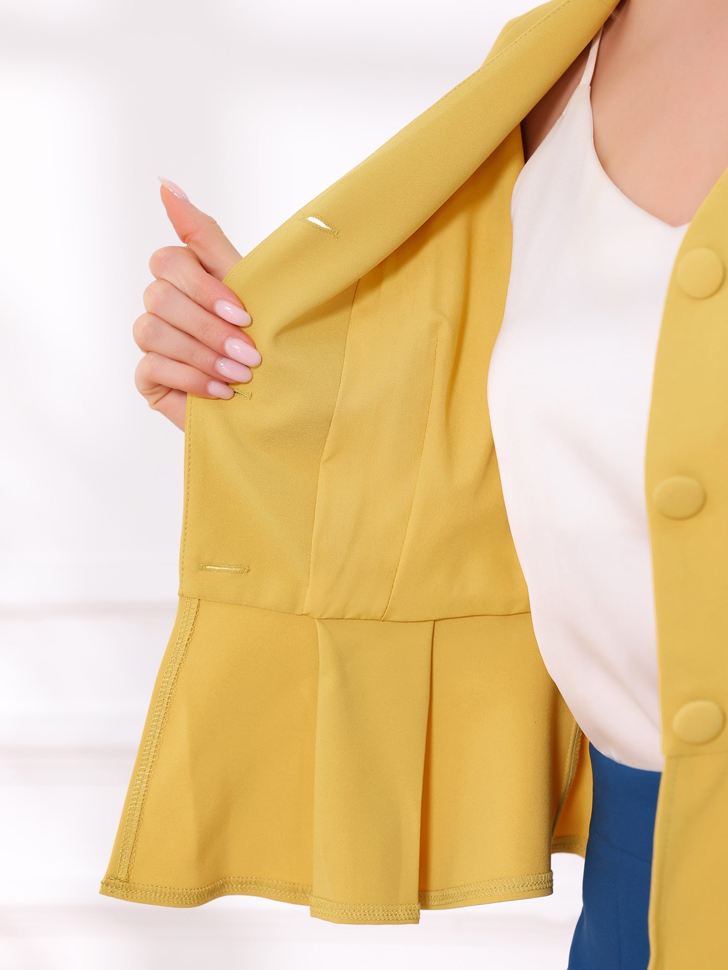 2 Piece Long Sleeve Collarless Peplum Blazer and Pencil Skirt Work Suit Set