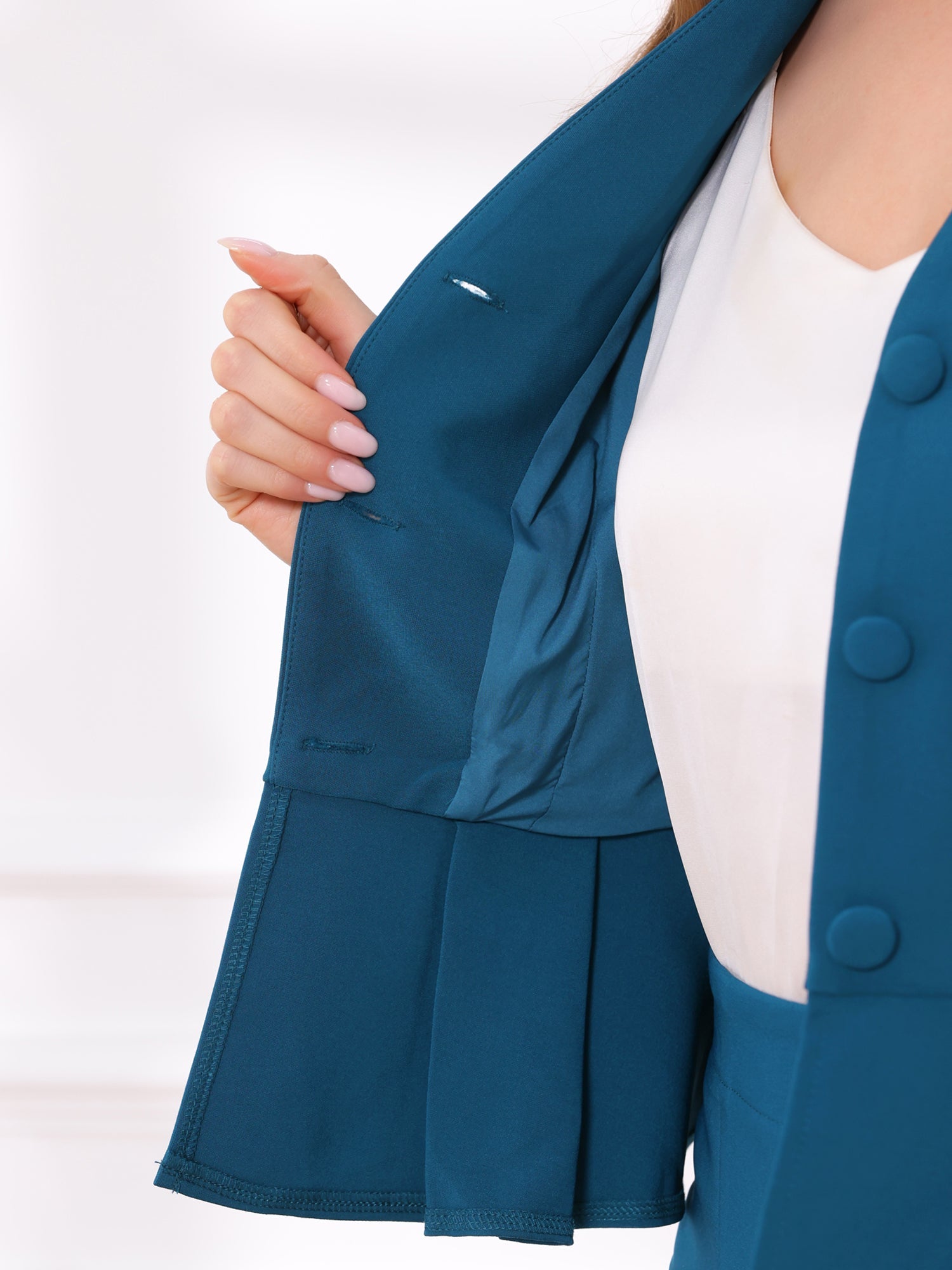 2 Piece Long Sleeve Collarless Peplum Blazer and Pencil Skirt Work Suit Set