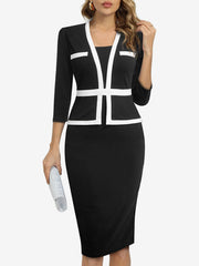 3/4 Sleeves Colorblock Midi Sheath Dress