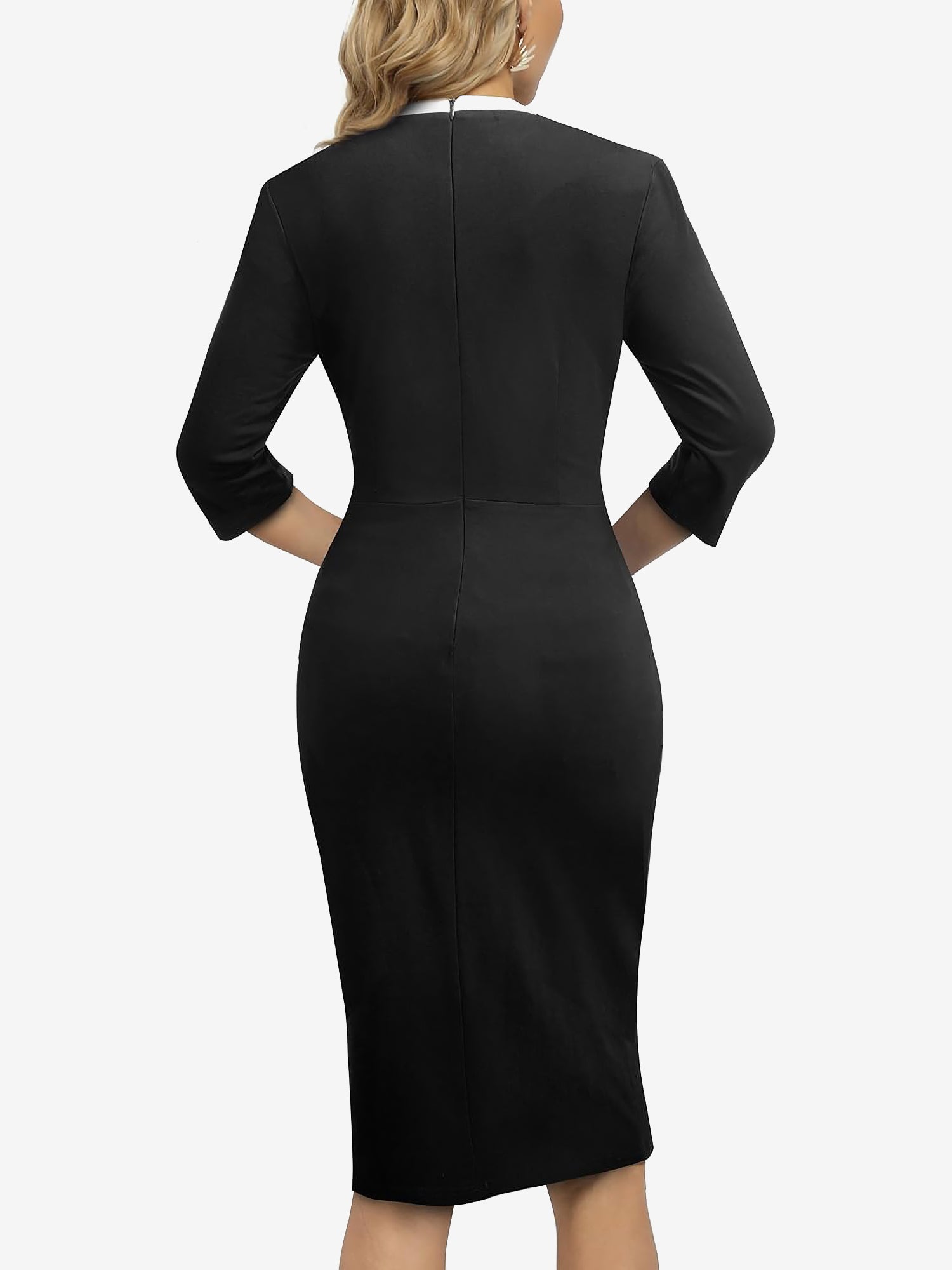 3/4 Sleeves Colorblock Midi Sheath Dress