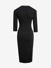 3/4 Sleeves Colorblock Midi Sheath Dress