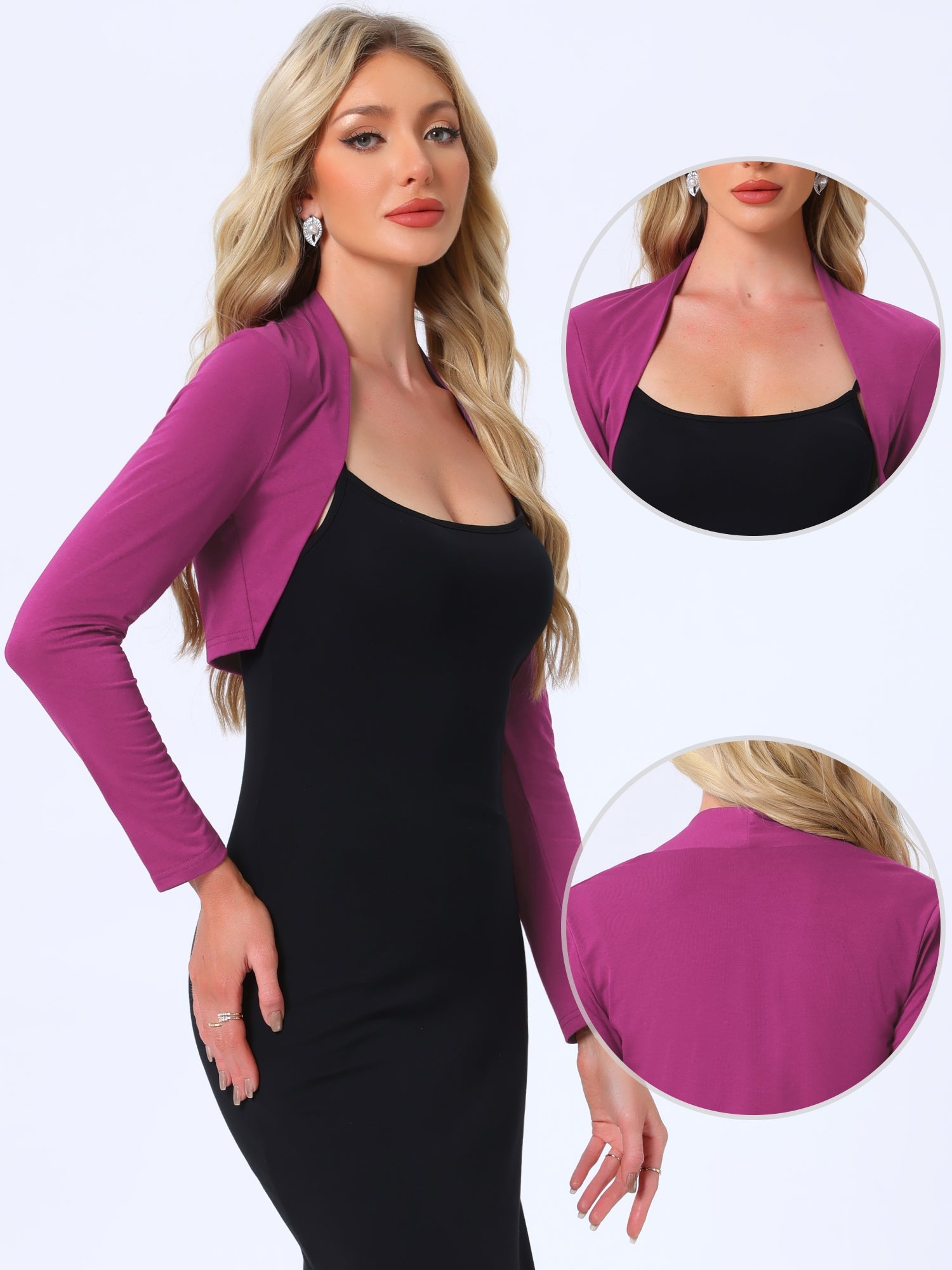 Elegant Long Sleeve Knit Open Front Cropped Bolero Shrug