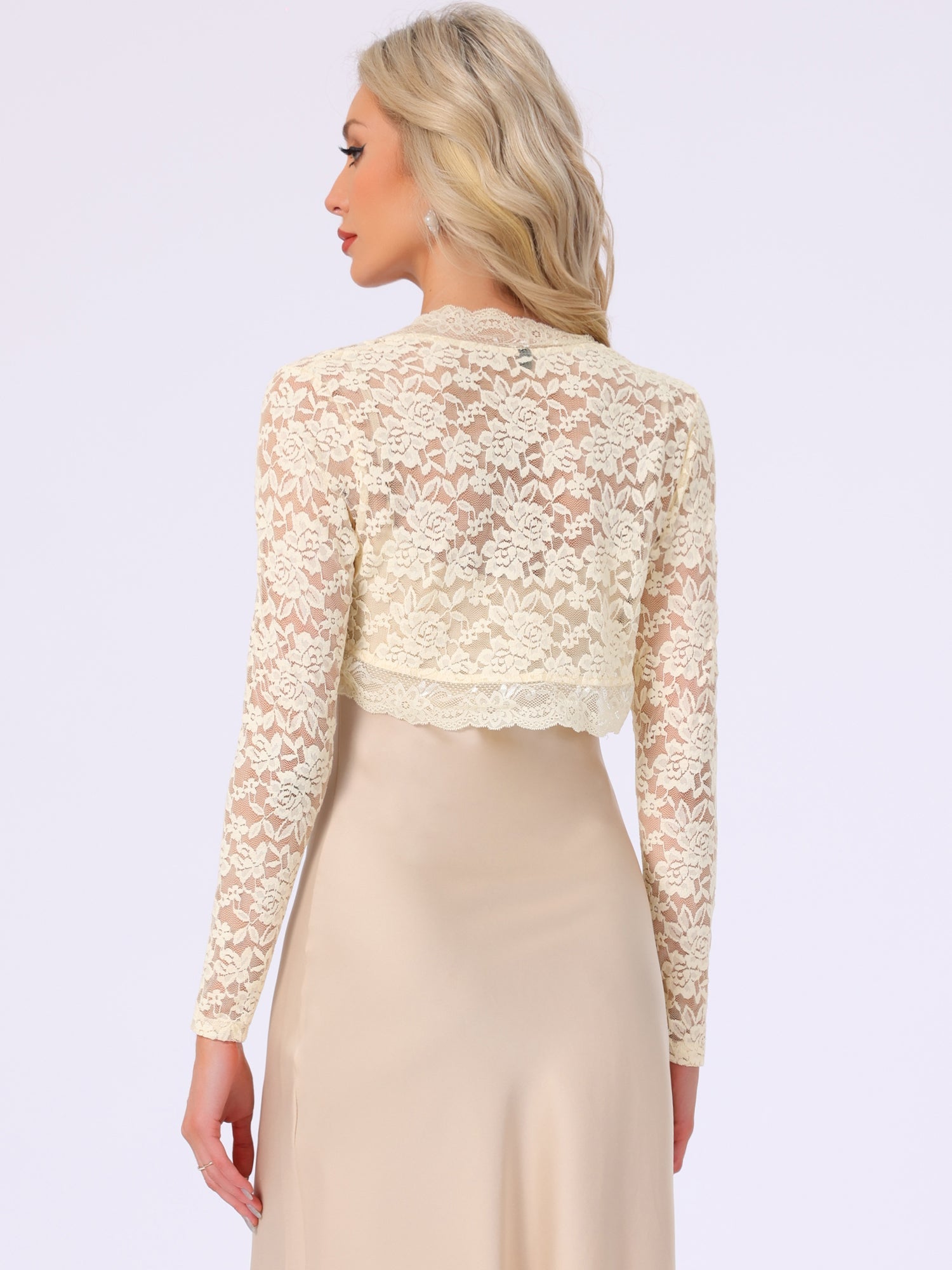 Floral Lace Long Sleeve Open Front Cropped Bolero Shrugs