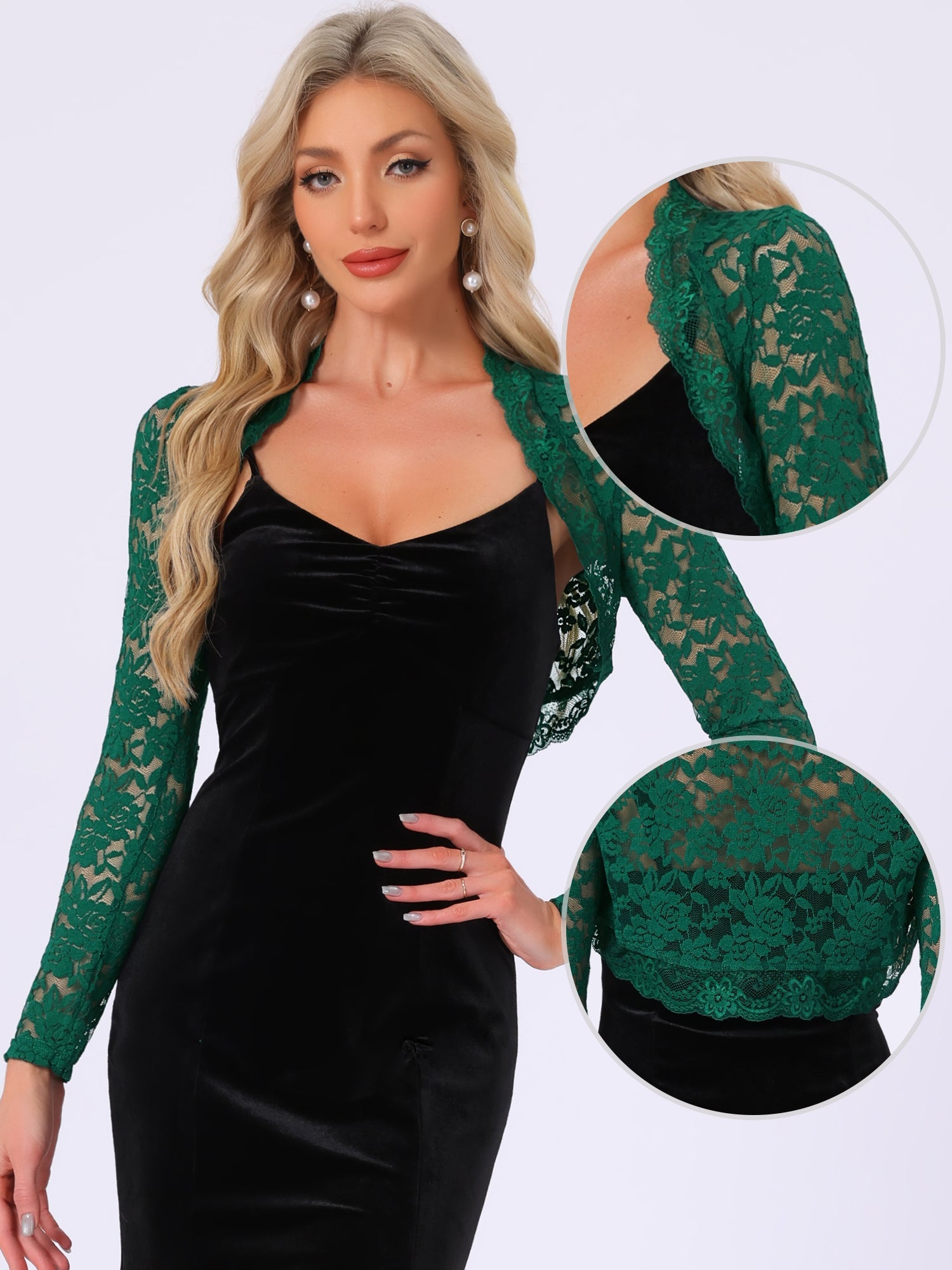 Floral Lace Long Sleeve Open Front Cropped Bolero Shrugs