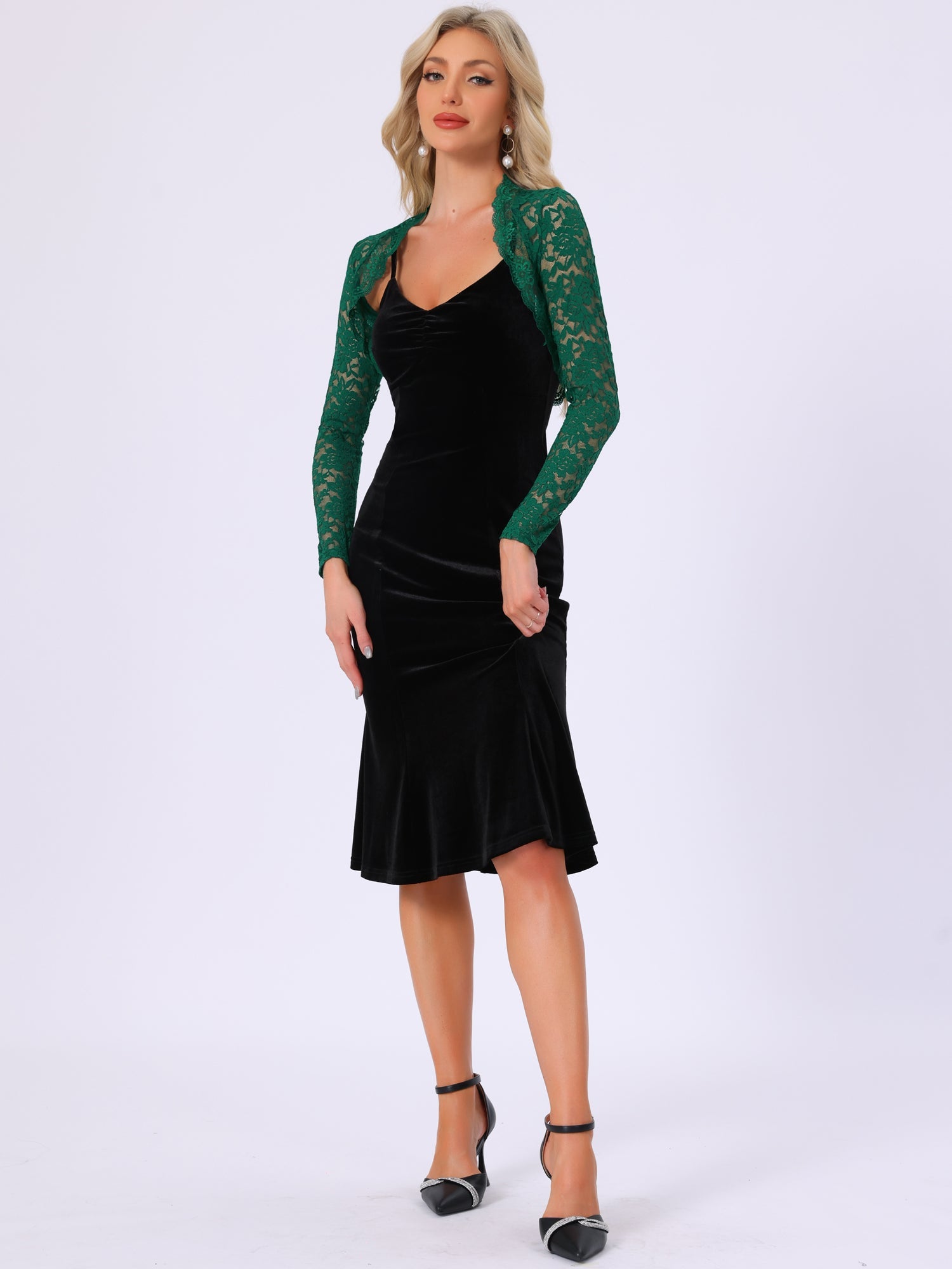 Floral Lace Long Sleeve Open Front Cropped Bolero Shrugs