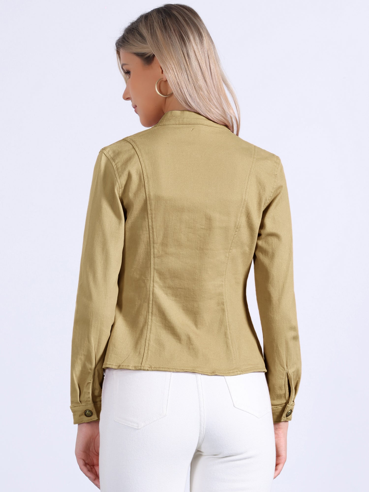 Casual Denim Classic Stand Collar Long Sleeve Jean Jacket
