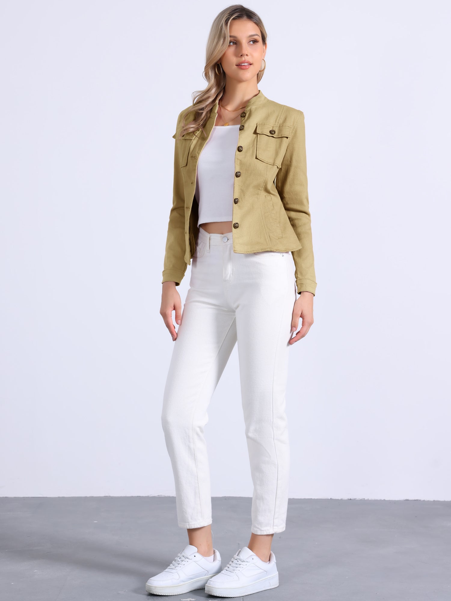 Casual Denim Classic Stand Collar Long Sleeve Jean Jacket